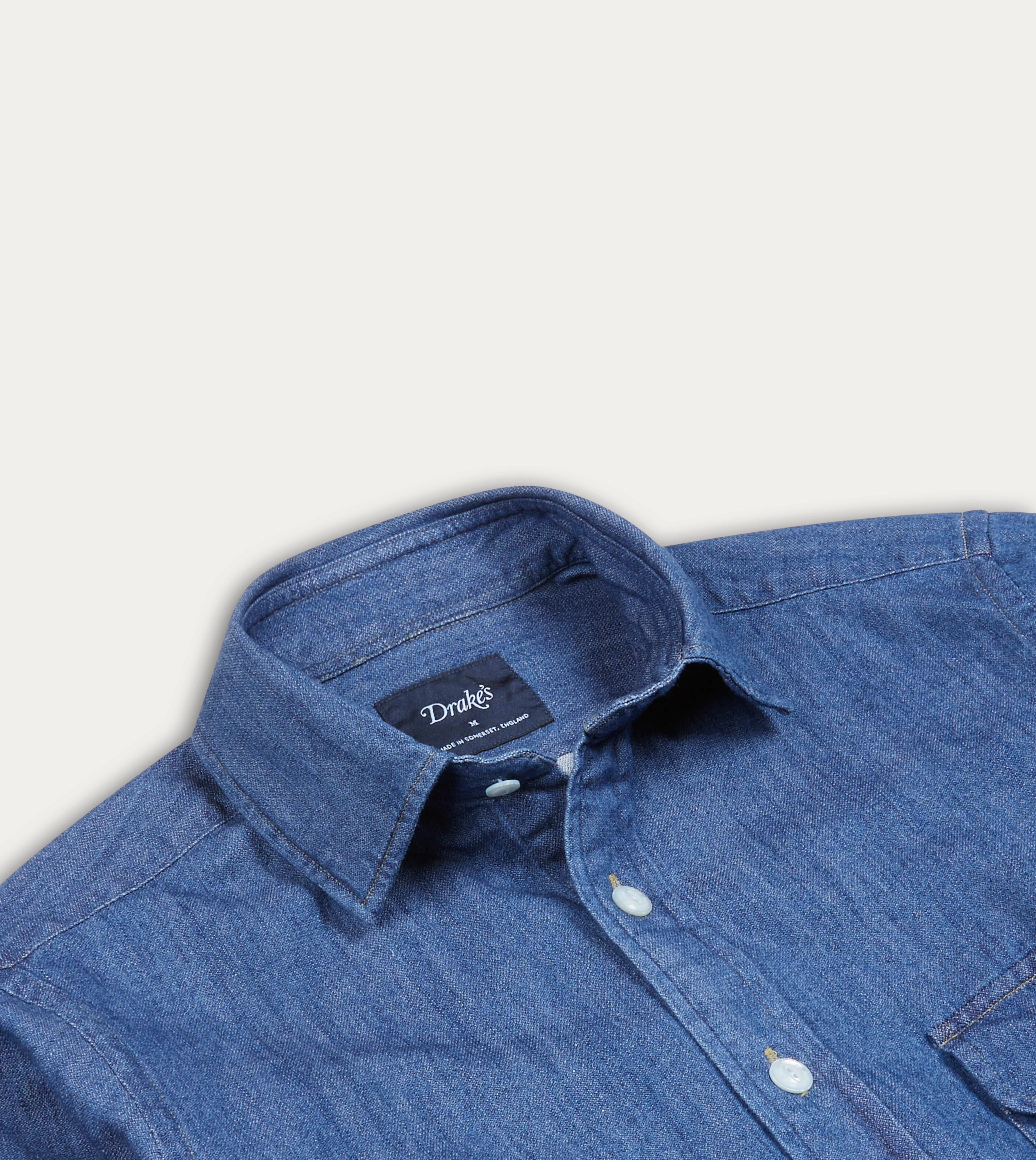 Mid-Blue Washed Denim Cotton Two-Pocket Work Shirt Outerwear Companion Non Irritating Seams