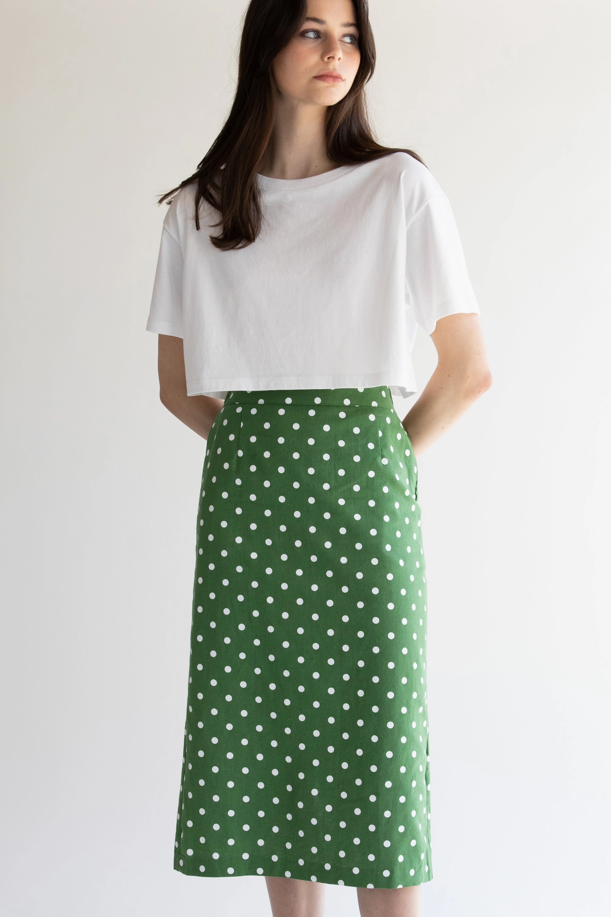Reinforced Hemline Dance Practice POLKA DOT COTTON LINEN SKIRT