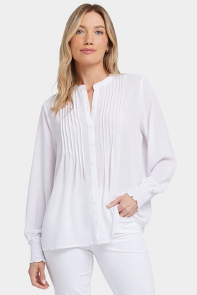 stain resistant coating Everyday Look Pleated Peasant Blouse - Optic White