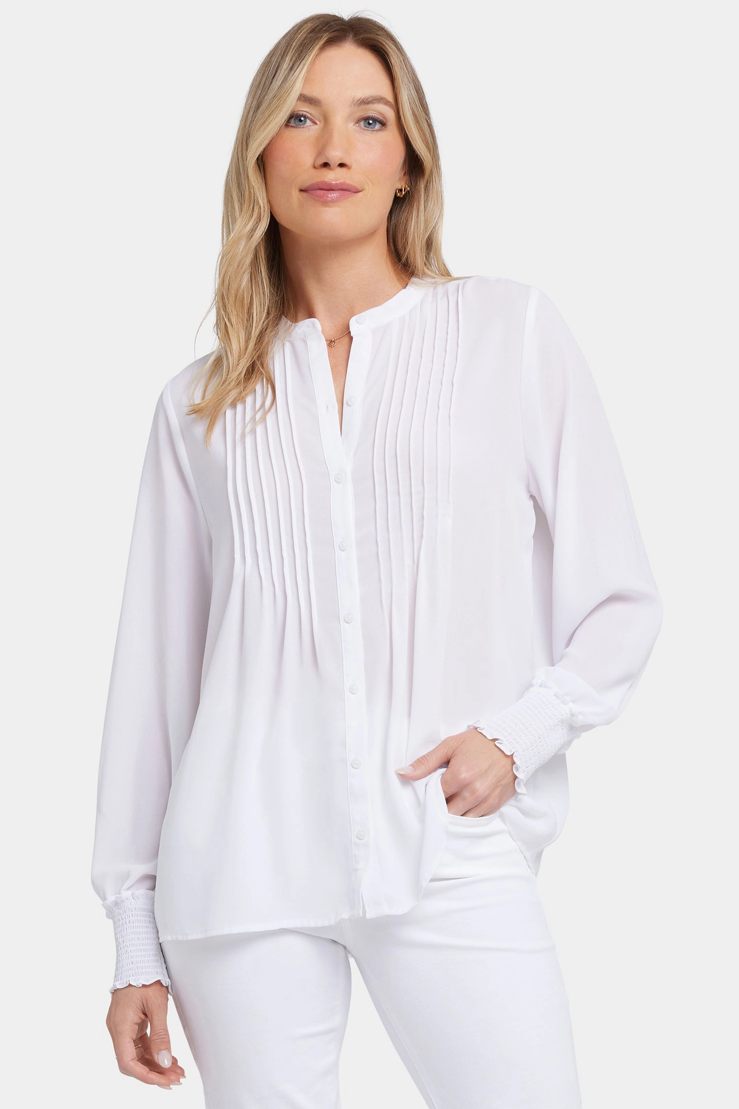 stain resistant coating Everyday Look Pleated Peasant Blouse - Optic White