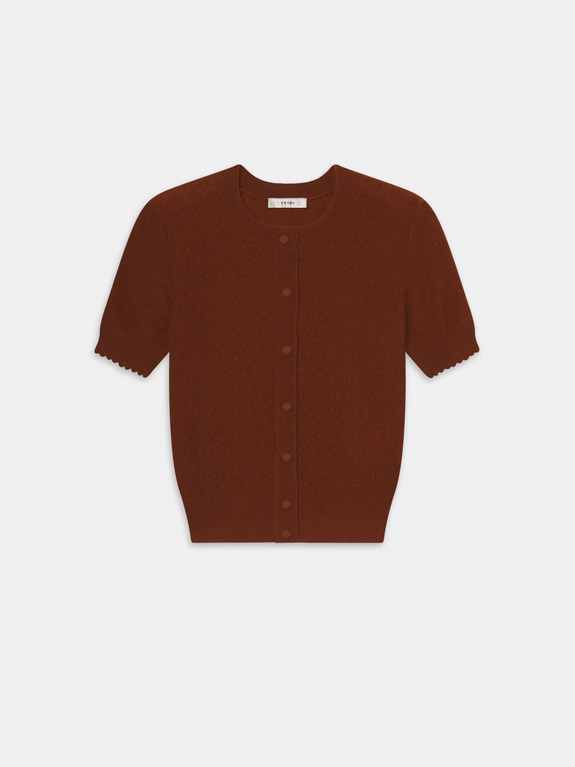 The Cashmere Pointelle Cardi -- Chestnut Double Layered Knit