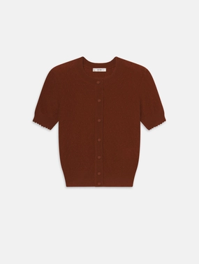 The Cashmere Pointelle Cardi -- Chestnut Double Layered Knit