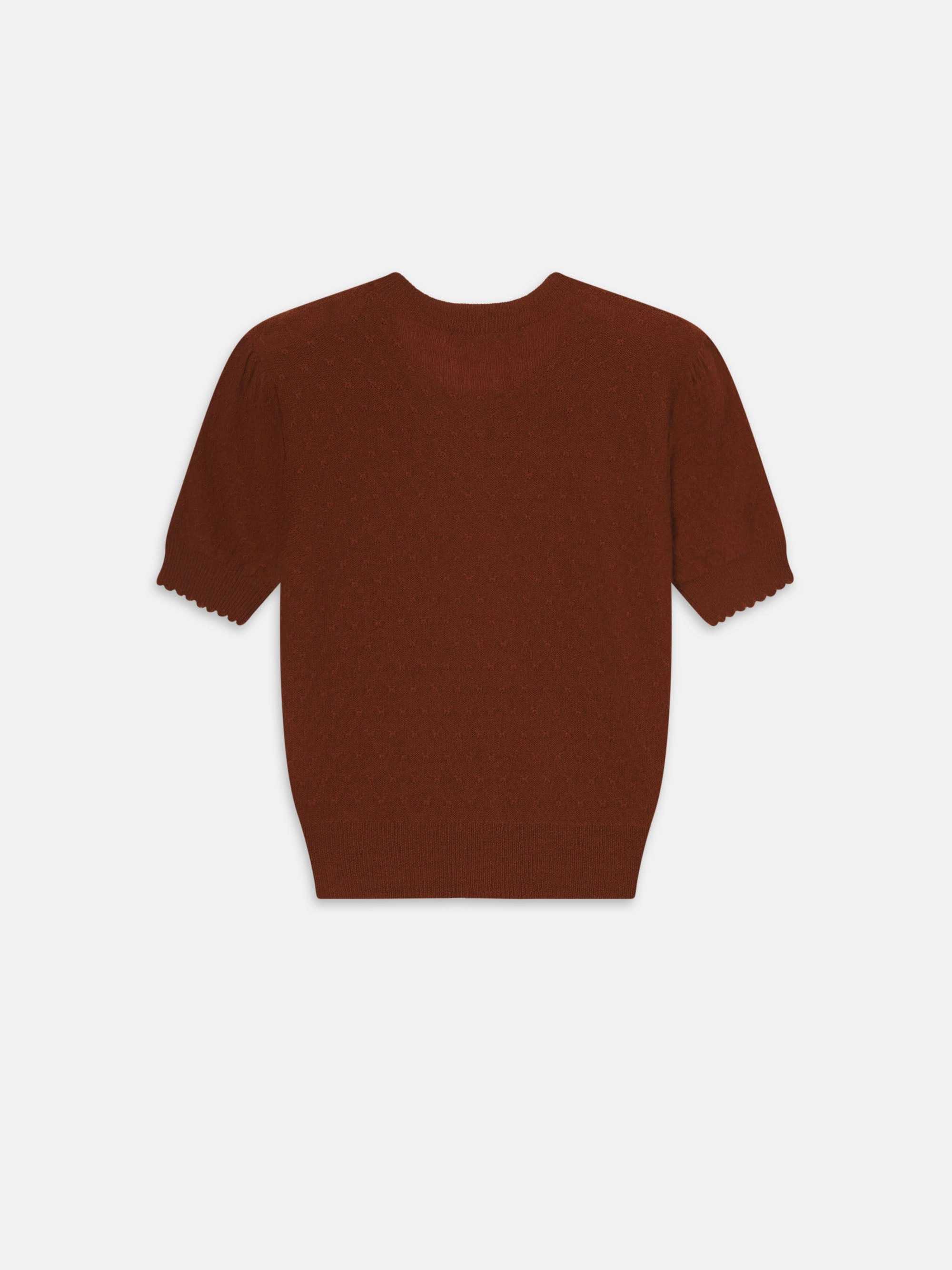 The Cashmere Pointelle Cardi -- Chestnut High Neckline Relaxed Movement