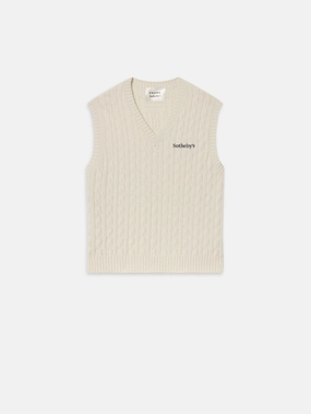 Sotheby's Unisex Cable Sweater Vest -- Cream Textured Knit Sleek Comfort Wear