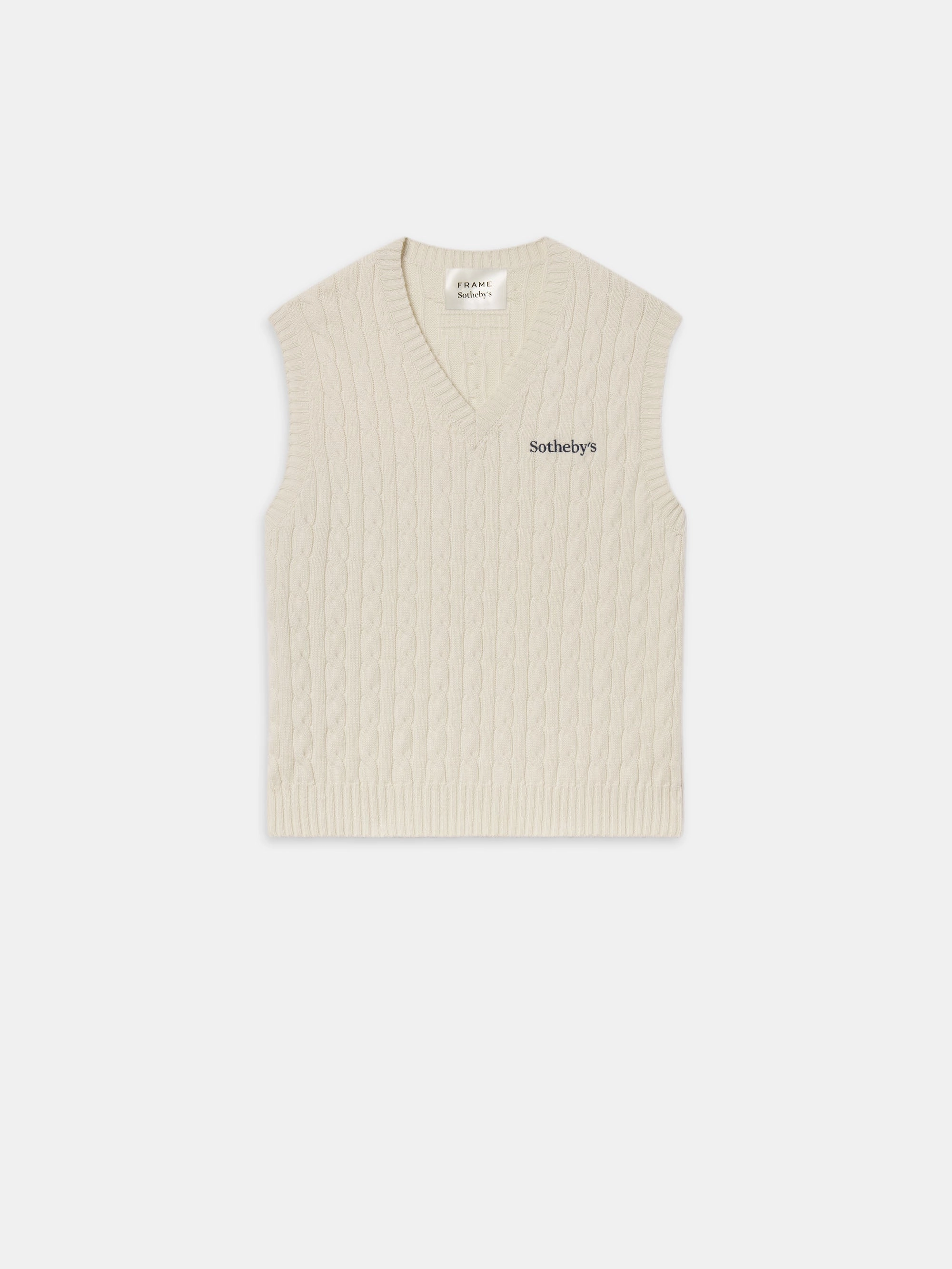 Sotheby's Unisex Cable Sweater Vest -- Cream Textured Knit Sleek Comfort Wear