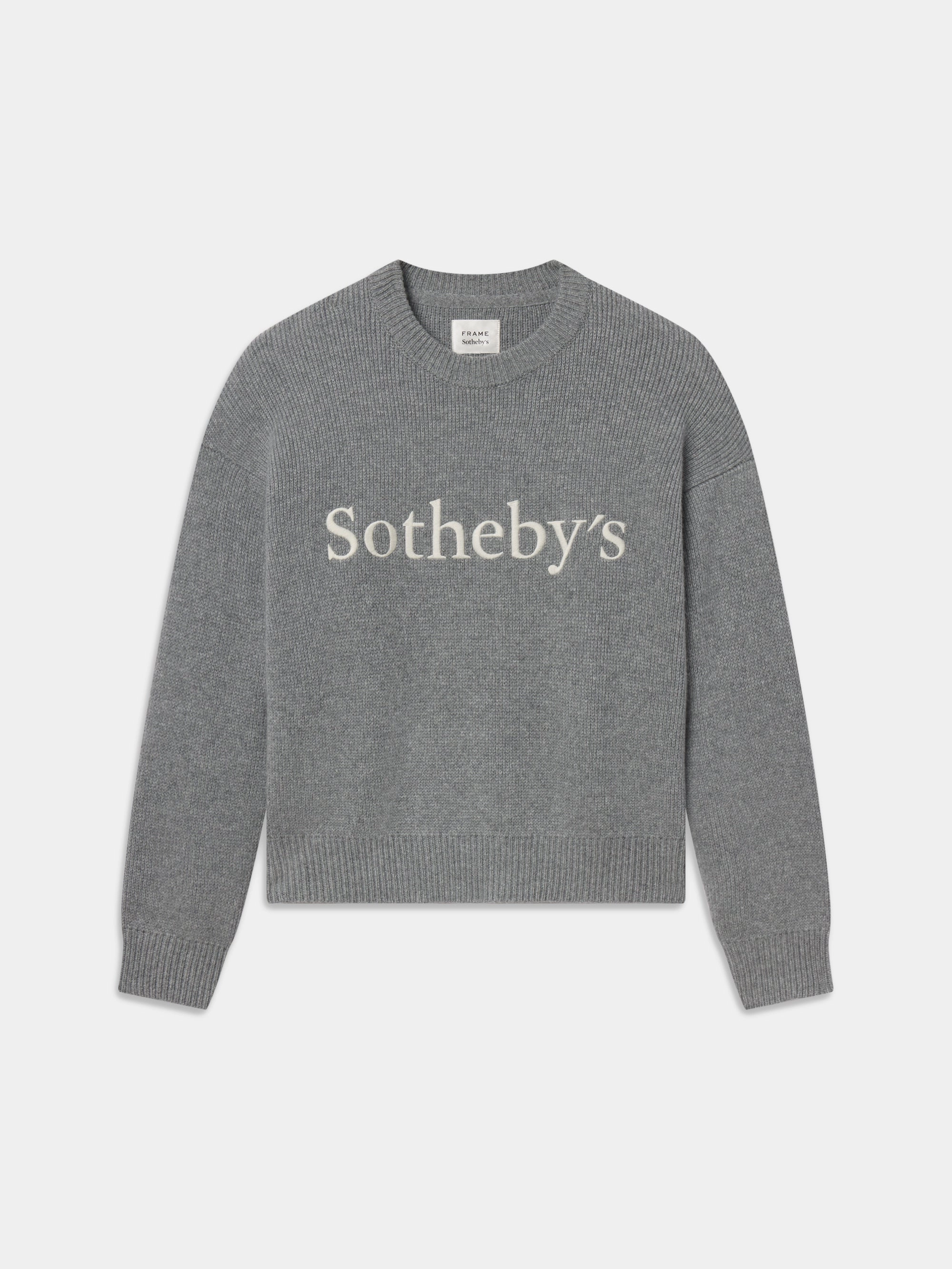 Sotheby's Unisex Cashmere Sweater -- Grey Melange Flatlock stitching