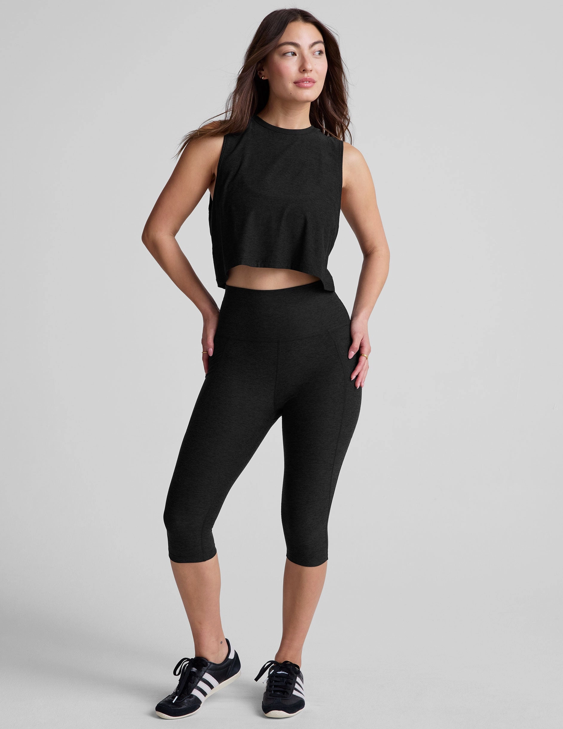 City Style Thermal Regulating Fabric Spacedye High Waisted Pocket Pedal Pusher Legging