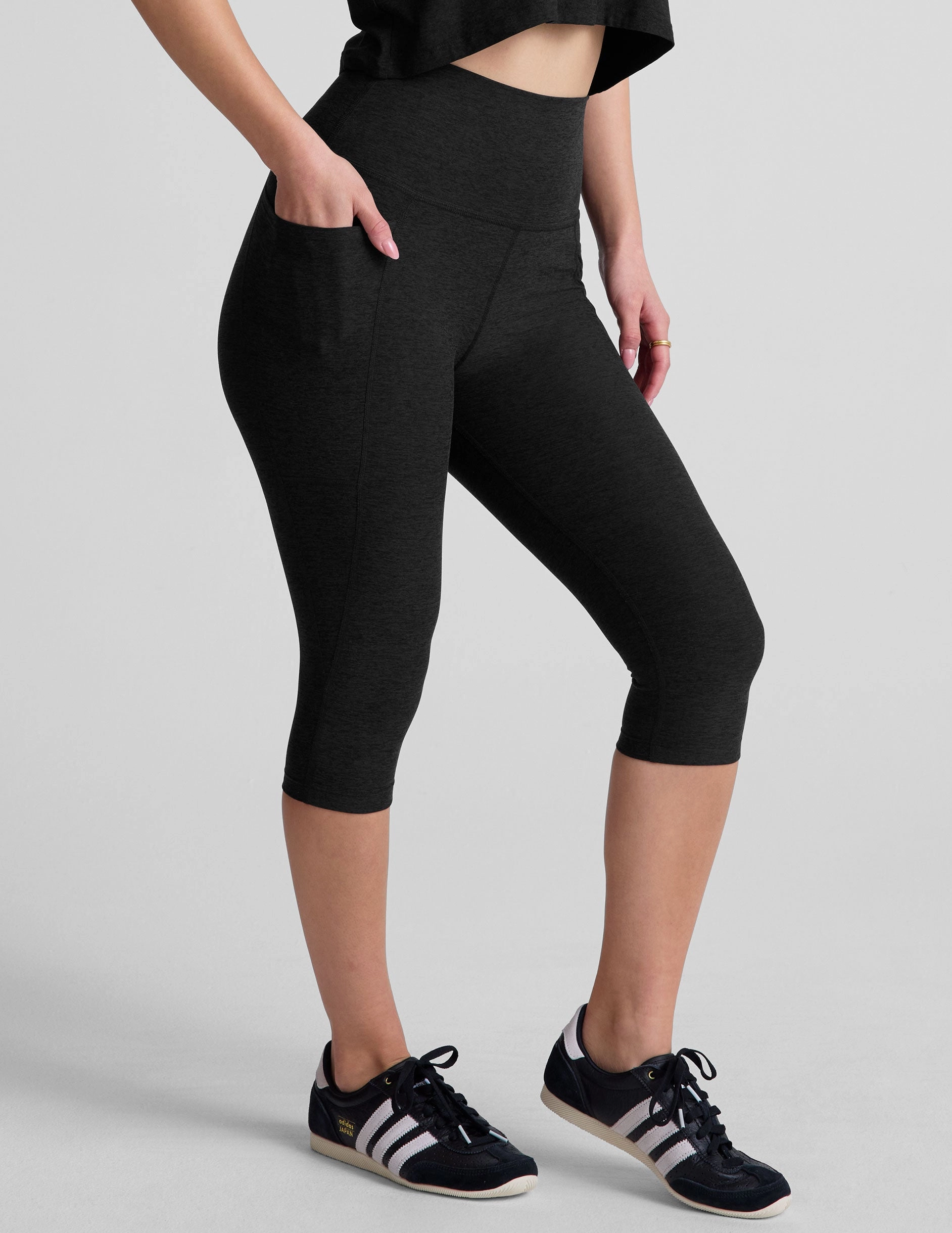 Spacedye High Waisted Pocket Pedal Pusher Legging Active Stretch Slim Stretch