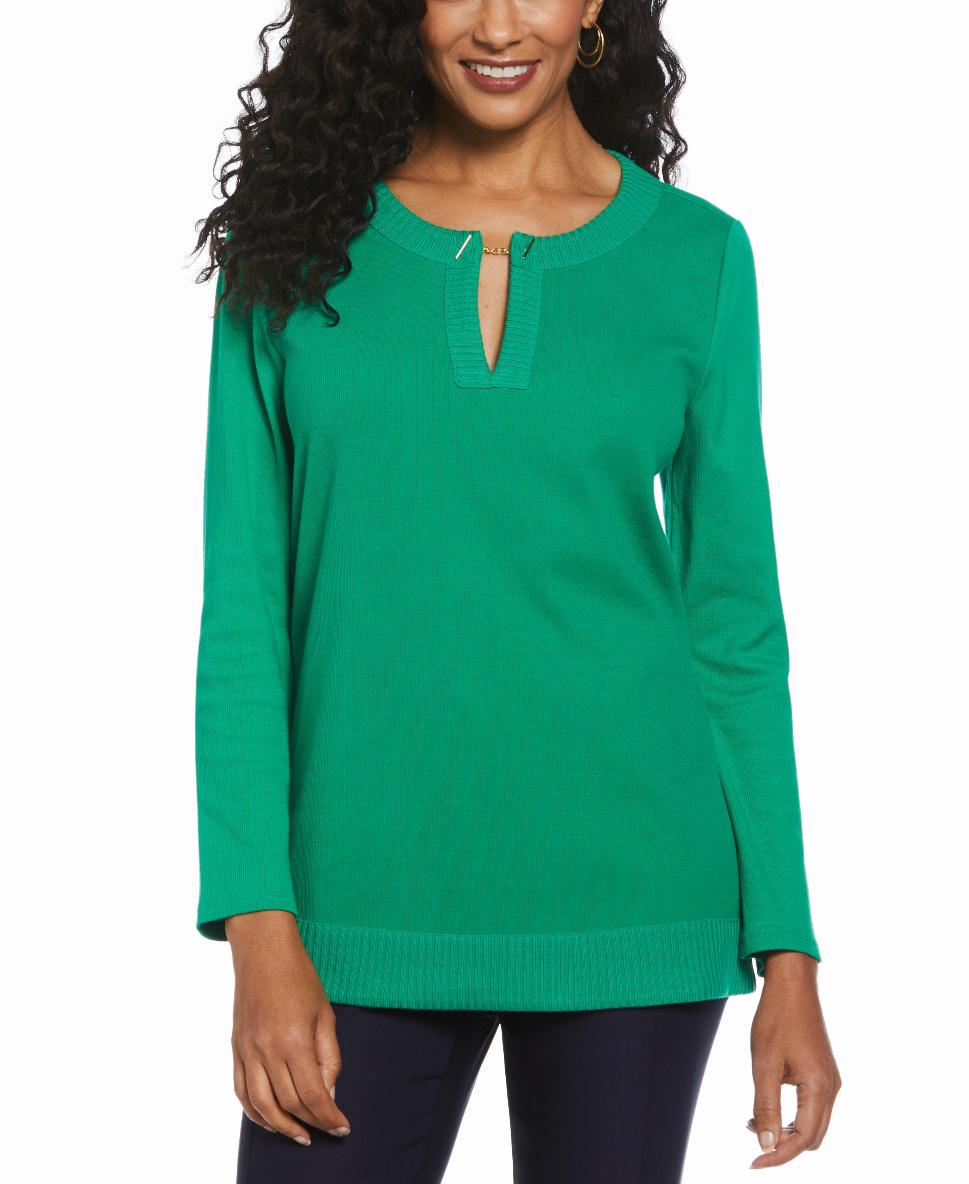 Layered Comfort Wear Split Neck Chain Detail Top