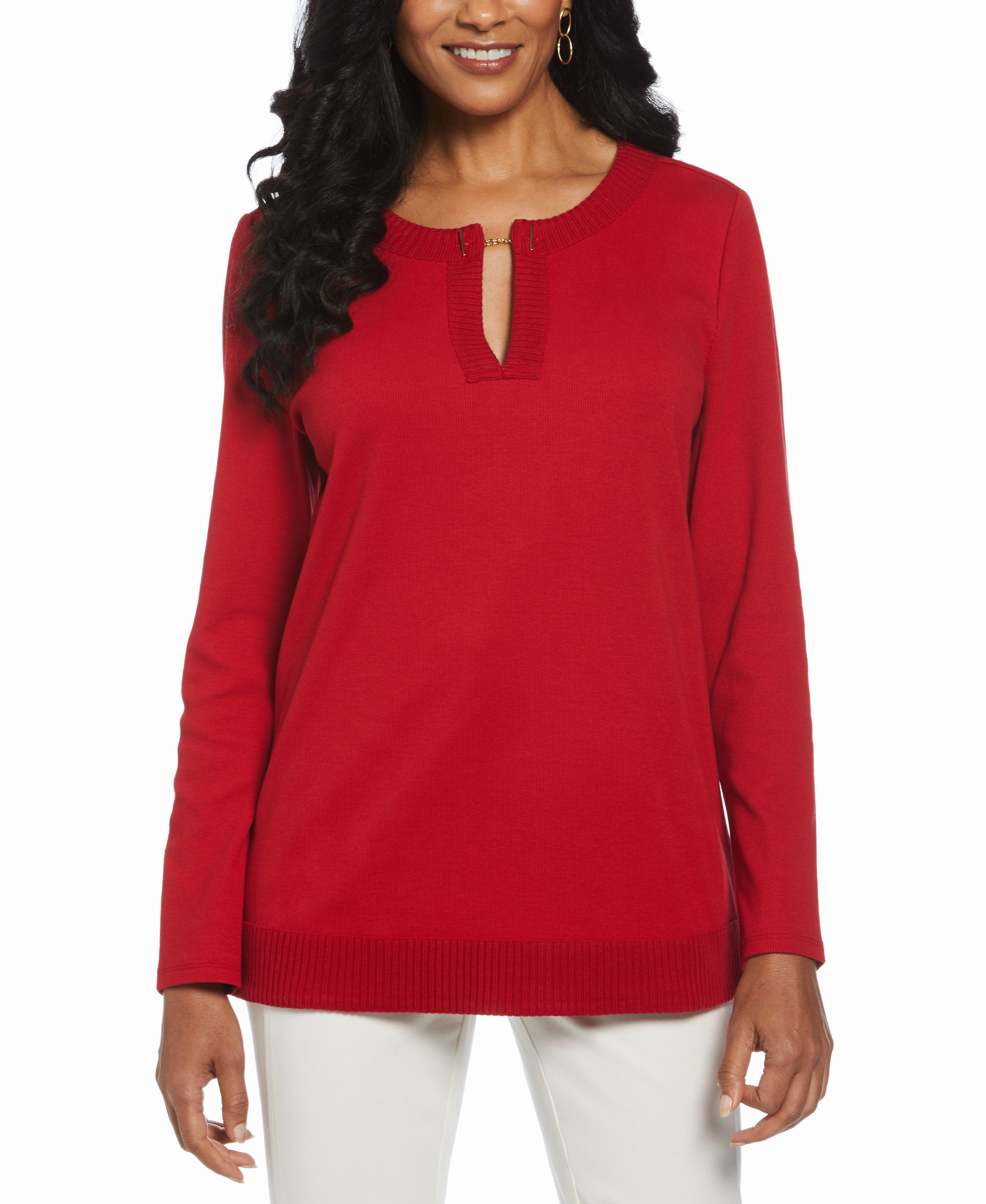 Split Neck Chain Detail Top Winter Apparel Outdoor Fit