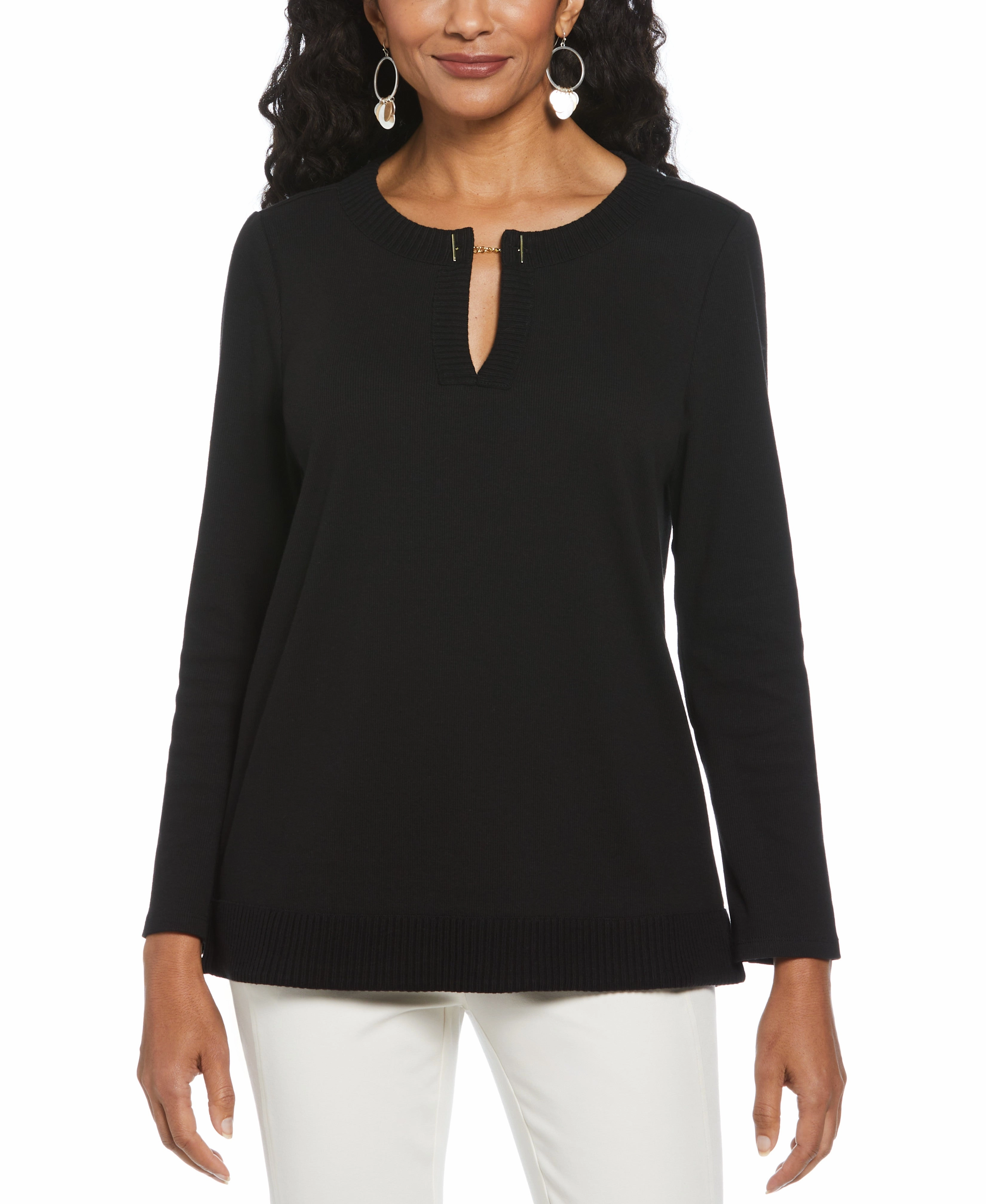 Cozy Layered Wear Chilly Day Essentials Split Neck Chain Detail Top