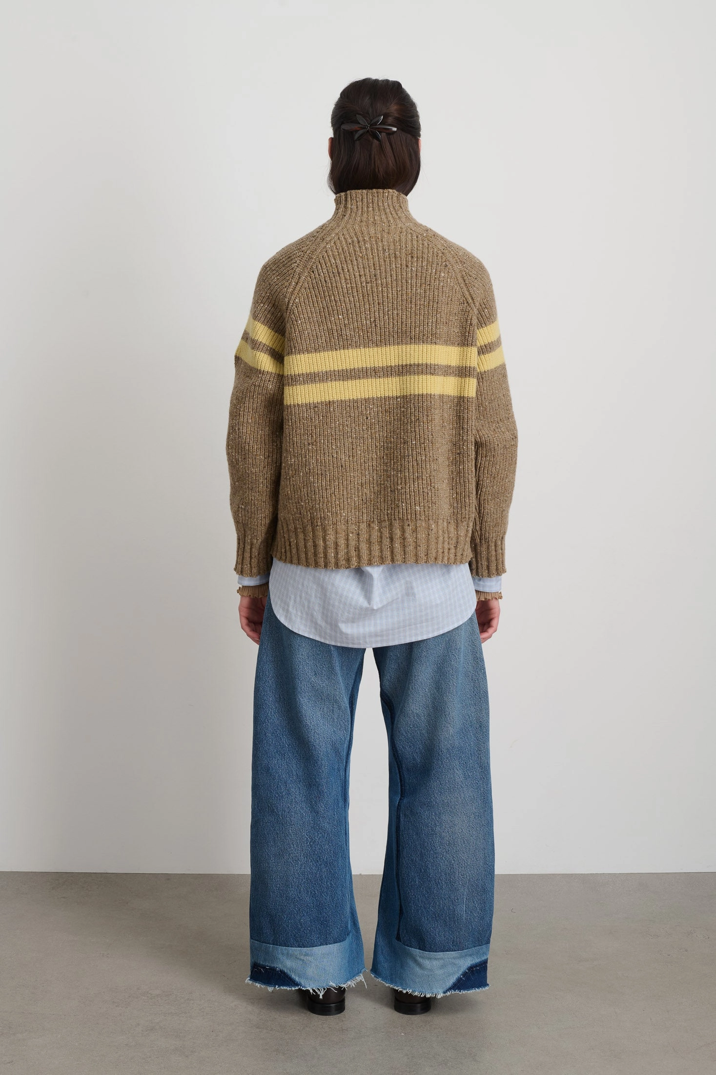 Funnel Neck Camel   Celery Donegal Everyday Cozy Urban Comfort