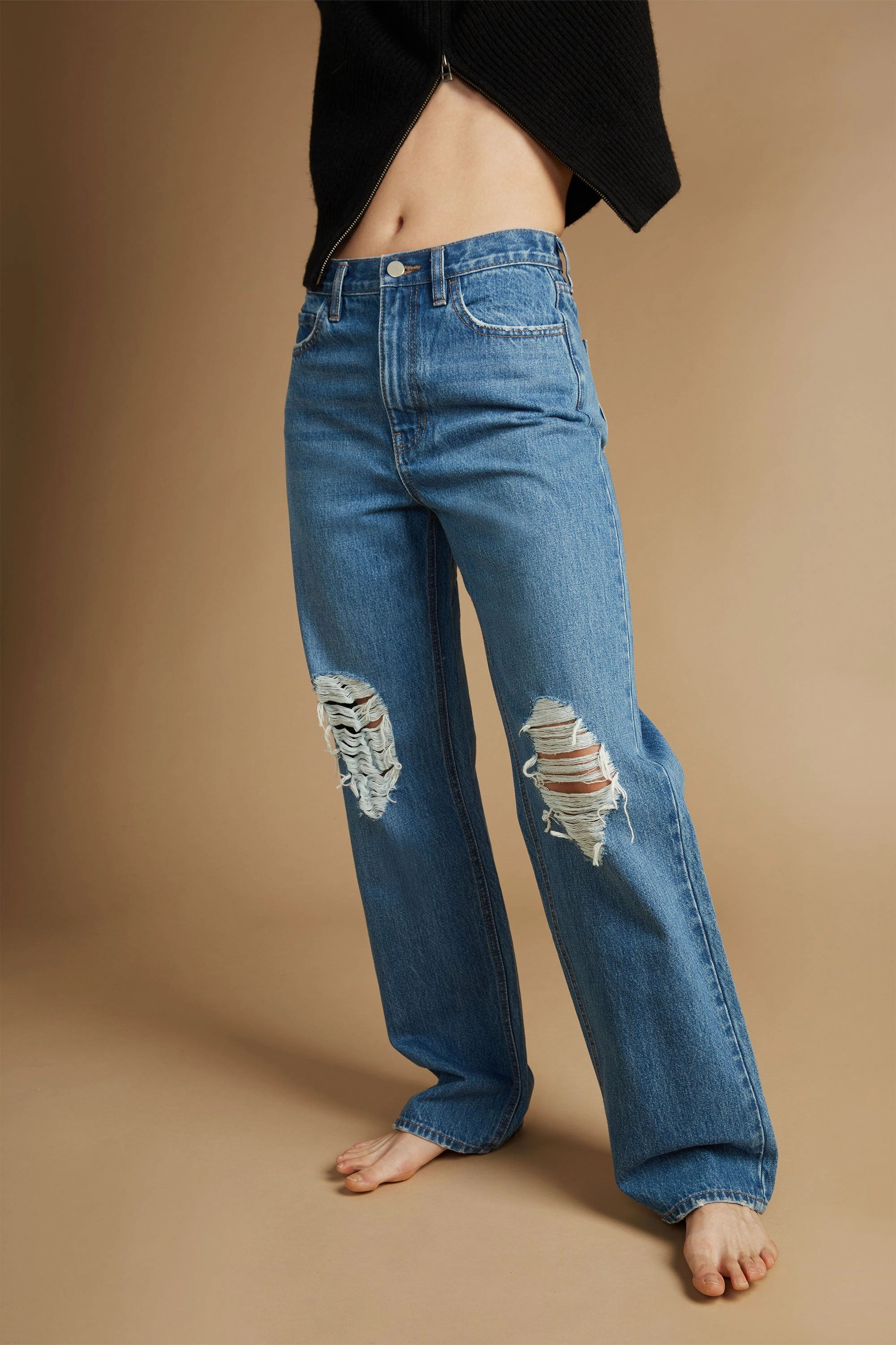 STRAIGHT LEG DISTRESSED JEAN Functional Comfort Wear Customizable length