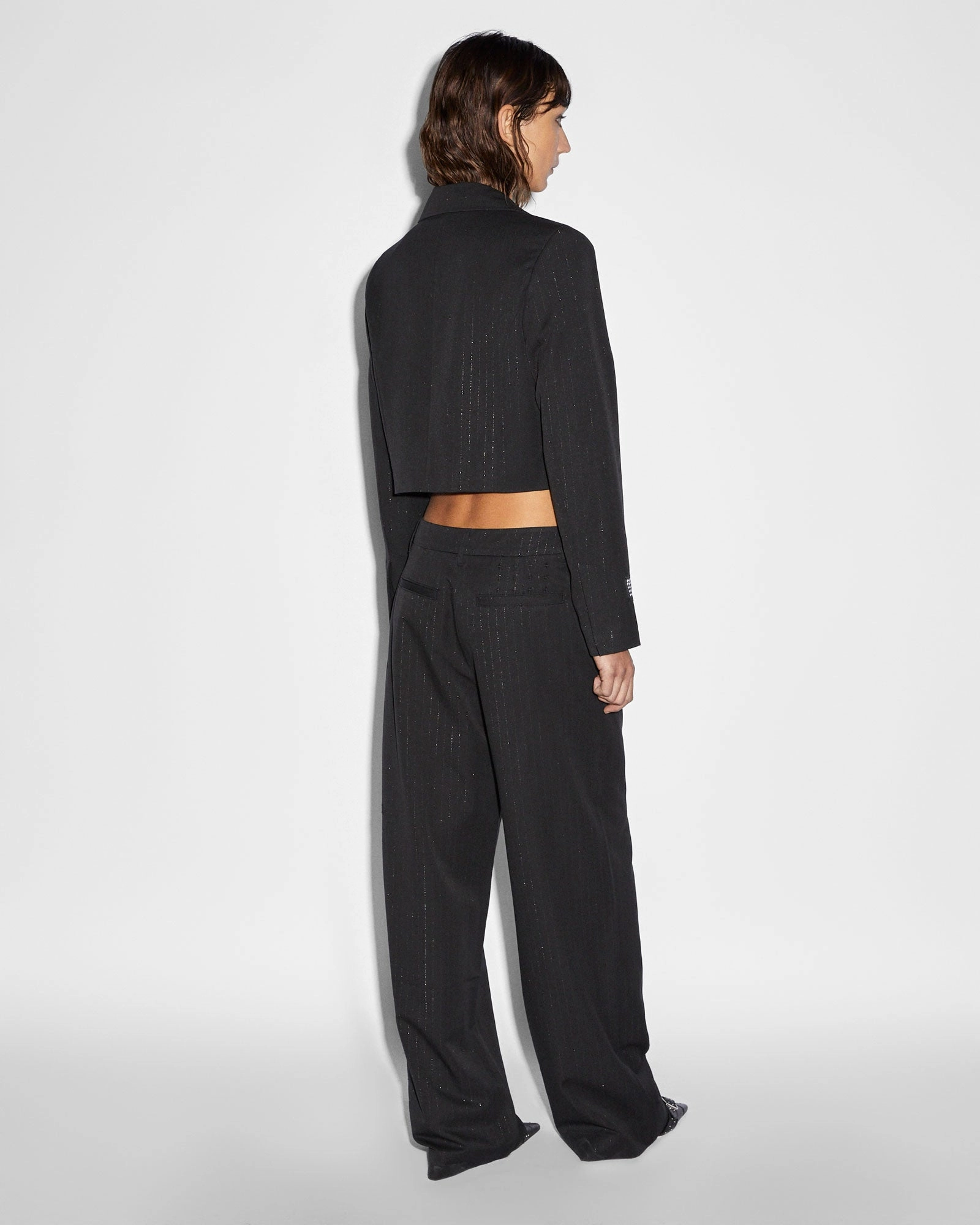 LONDON CROP BLAZER PINSTRIPE Anti Pilling Fabric Textured Finish