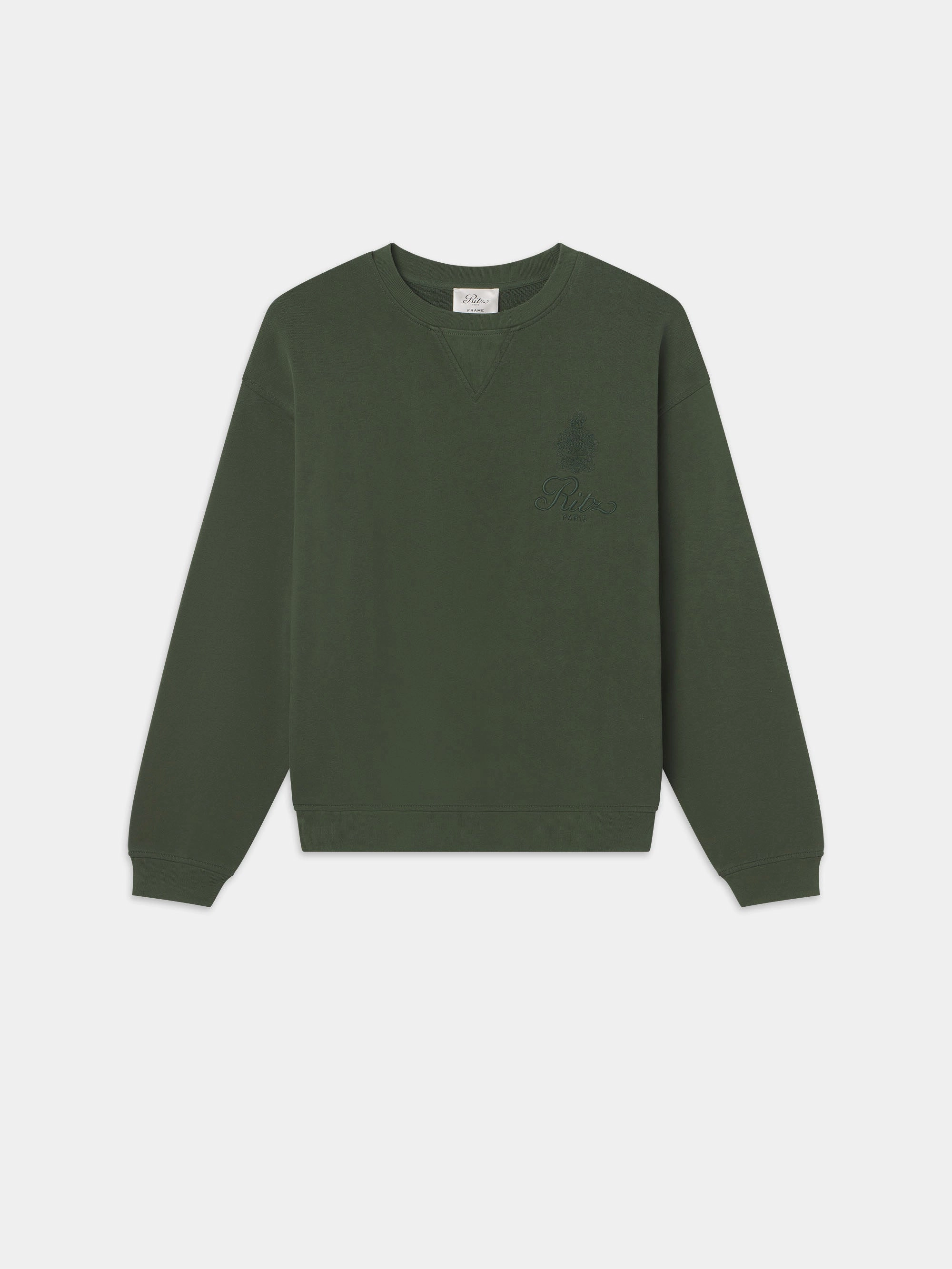 Ritz Unisex Tonal Logo Crewneck -- Hunter Green Windproof Weave Quick Dry Weave