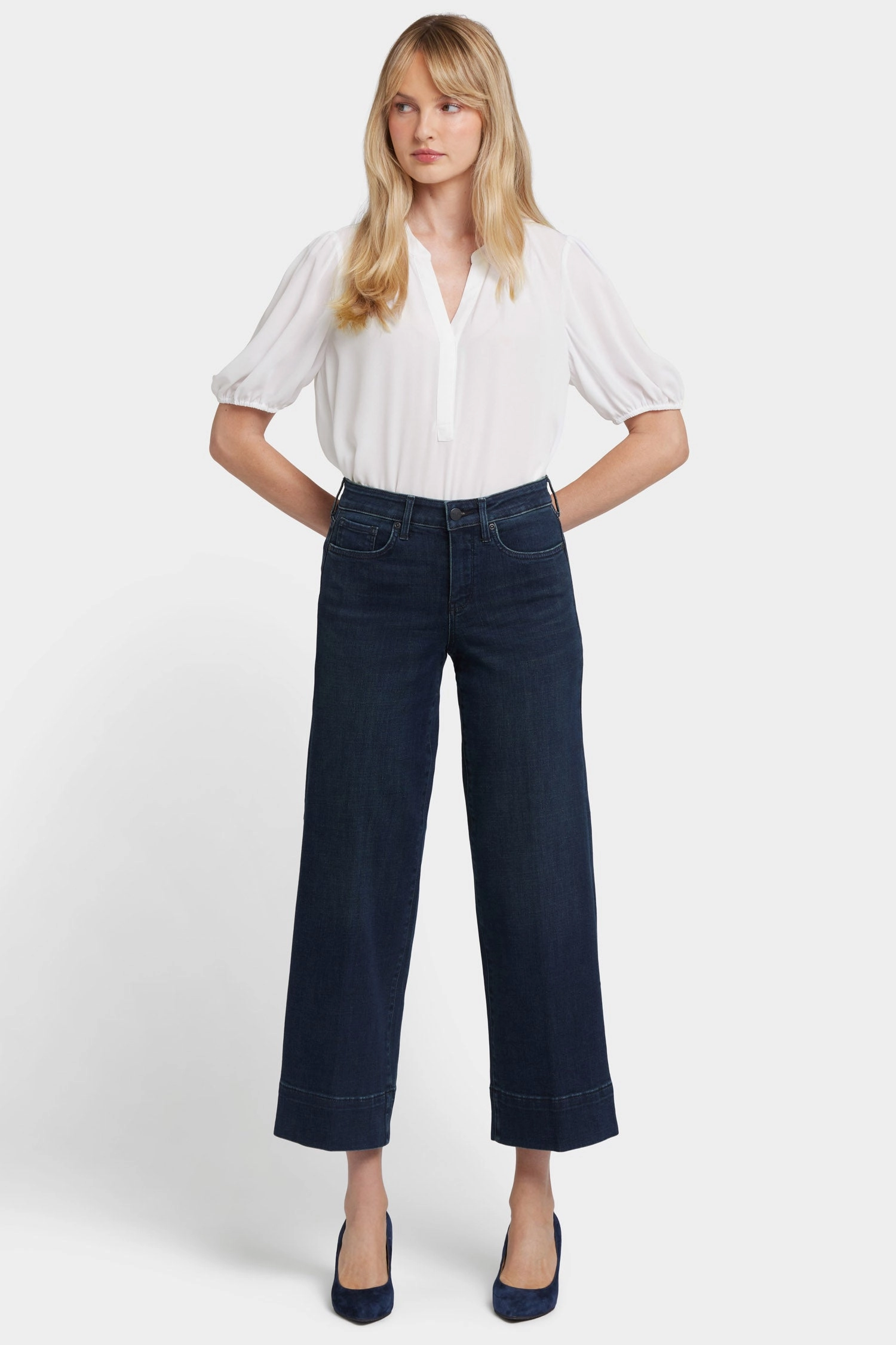 Teresa Wide Leg Ankle Jeans - Obsidian Blue Clean Aesthetic