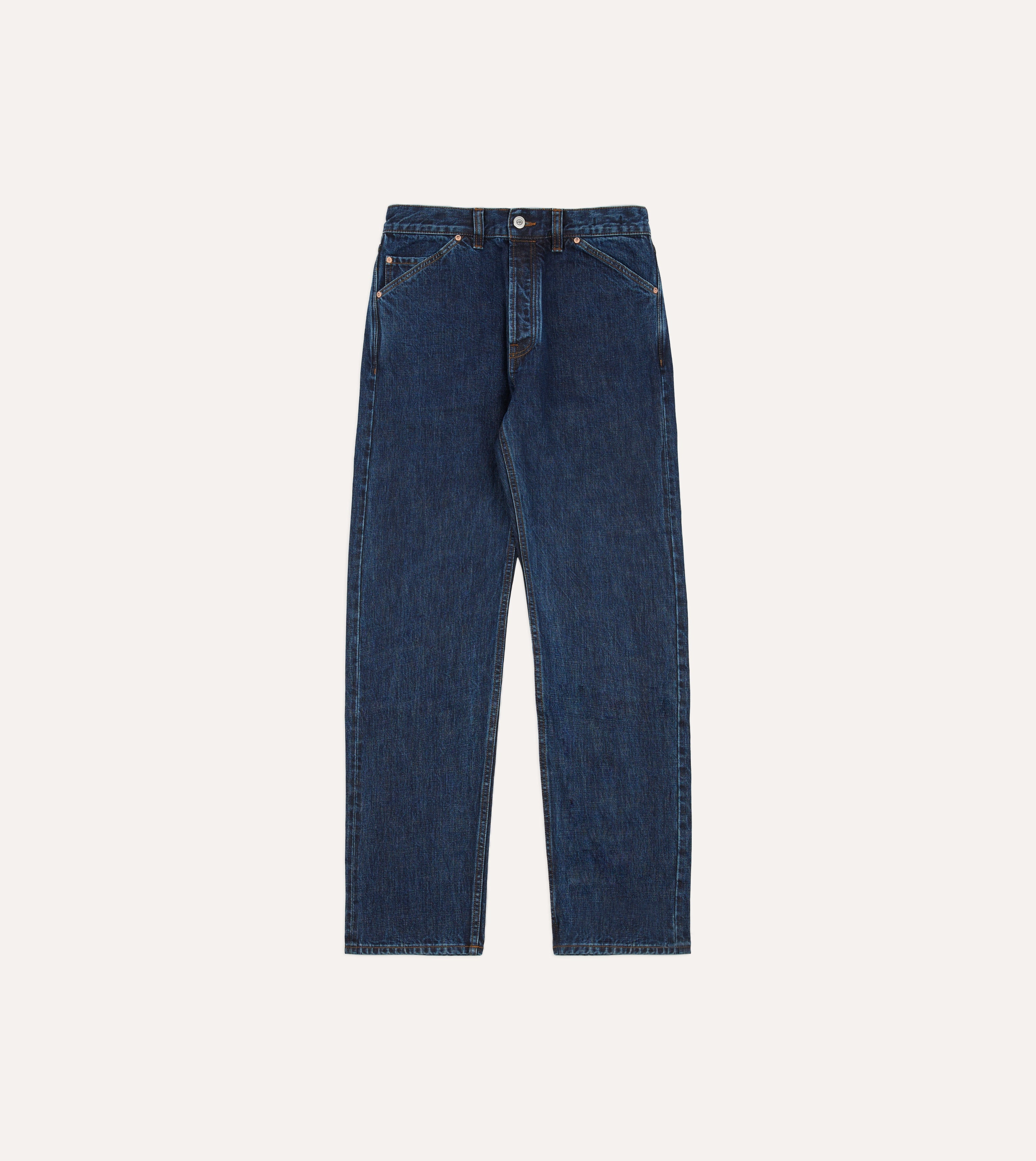 Stone Wash 14.2oz Japanese Selvedge Denim Five-Pocket Jeans High Rise Design Reinforced Stitching