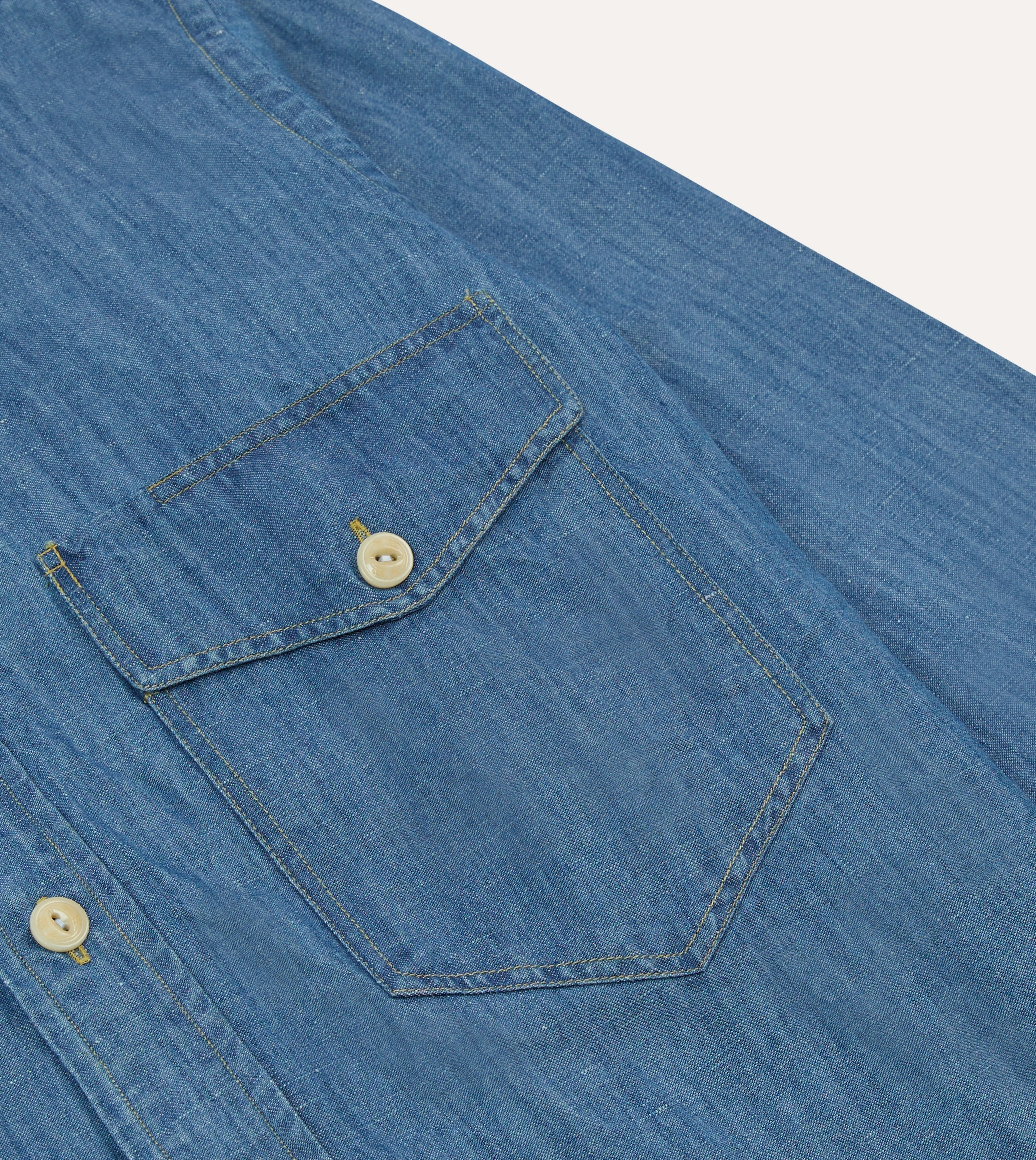 Stone Wash Cotton-Linen Long Point Collar Work Shirt Tagless Design