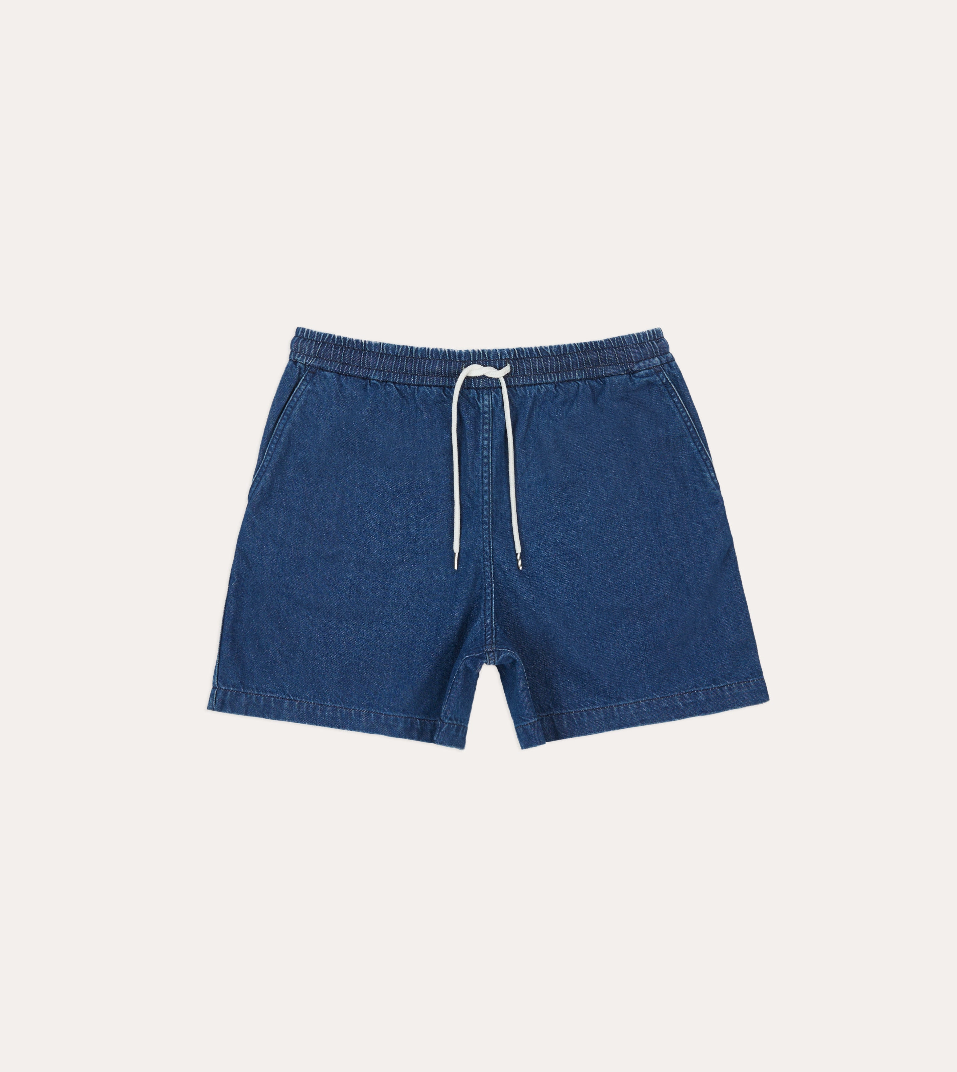 Stone Wash Indigo Cotton Drawstring Shorts fade resistant color