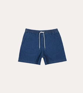 Stone Wash Indigo Cotton Drawstring Shorts fade resistant color