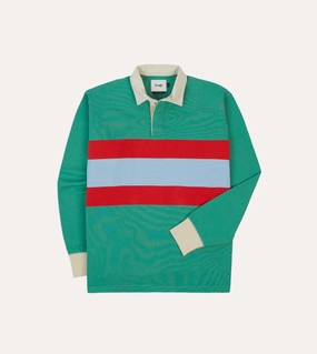 Green, Blue and Red Centre Stripe Cotton Rugby Shirt comfortable option