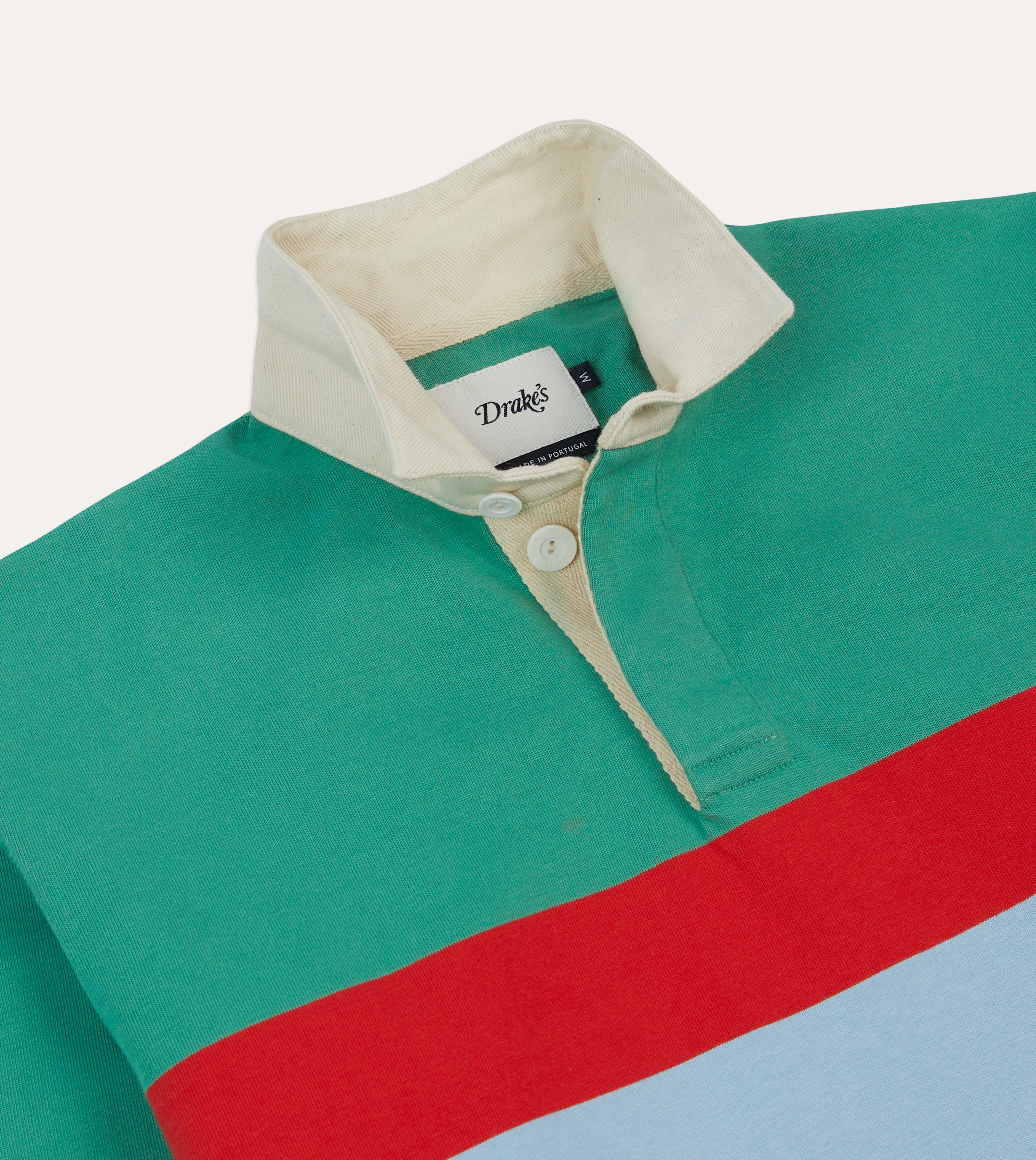 Green, Blue and Red Centre Stripe Cotton Rugby Shirt Ombre look