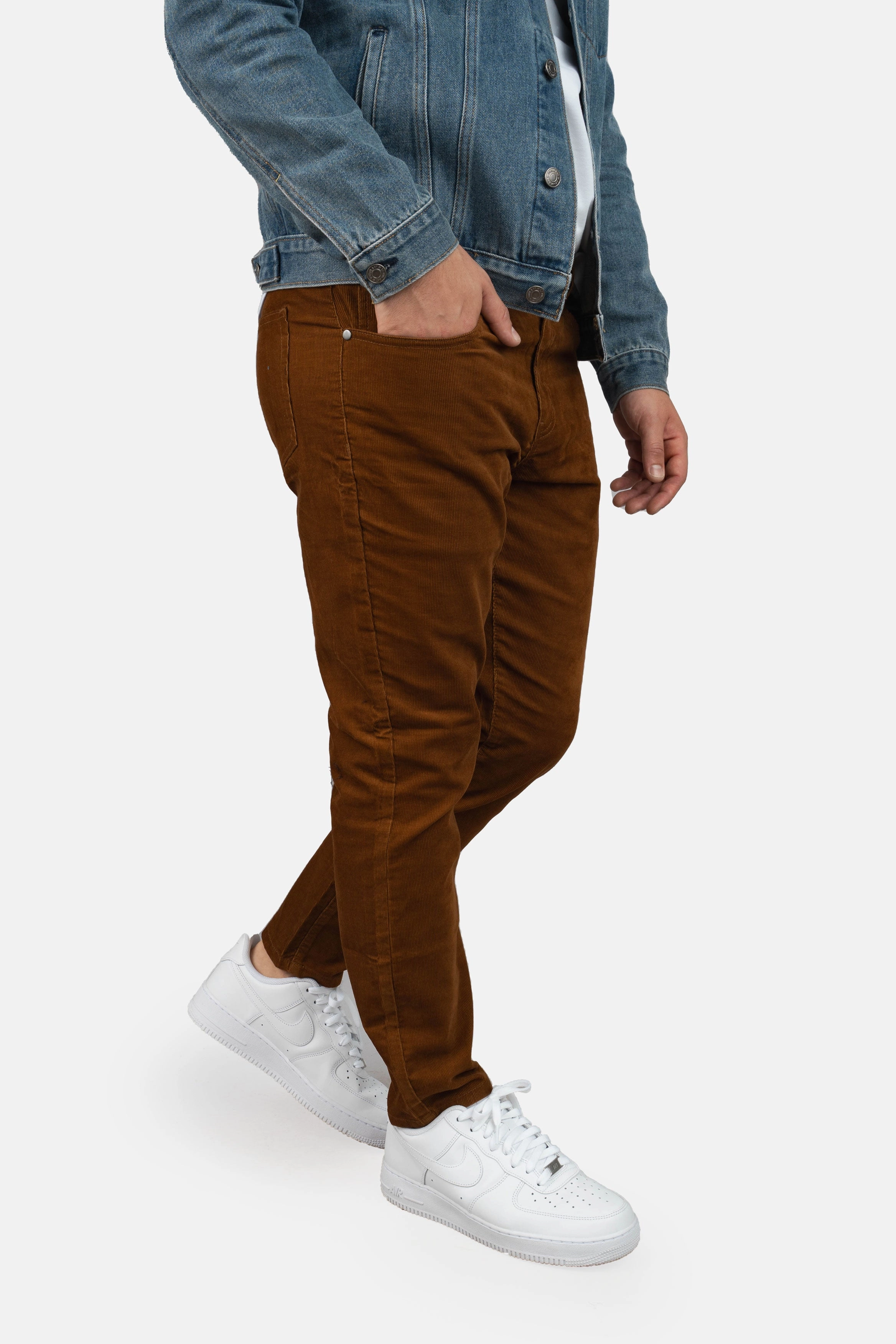 Stretch Cord 5 Pocket Pants Caramel Morning Stroll Evening Stroll Trend Setter Durable Rivet Hardware