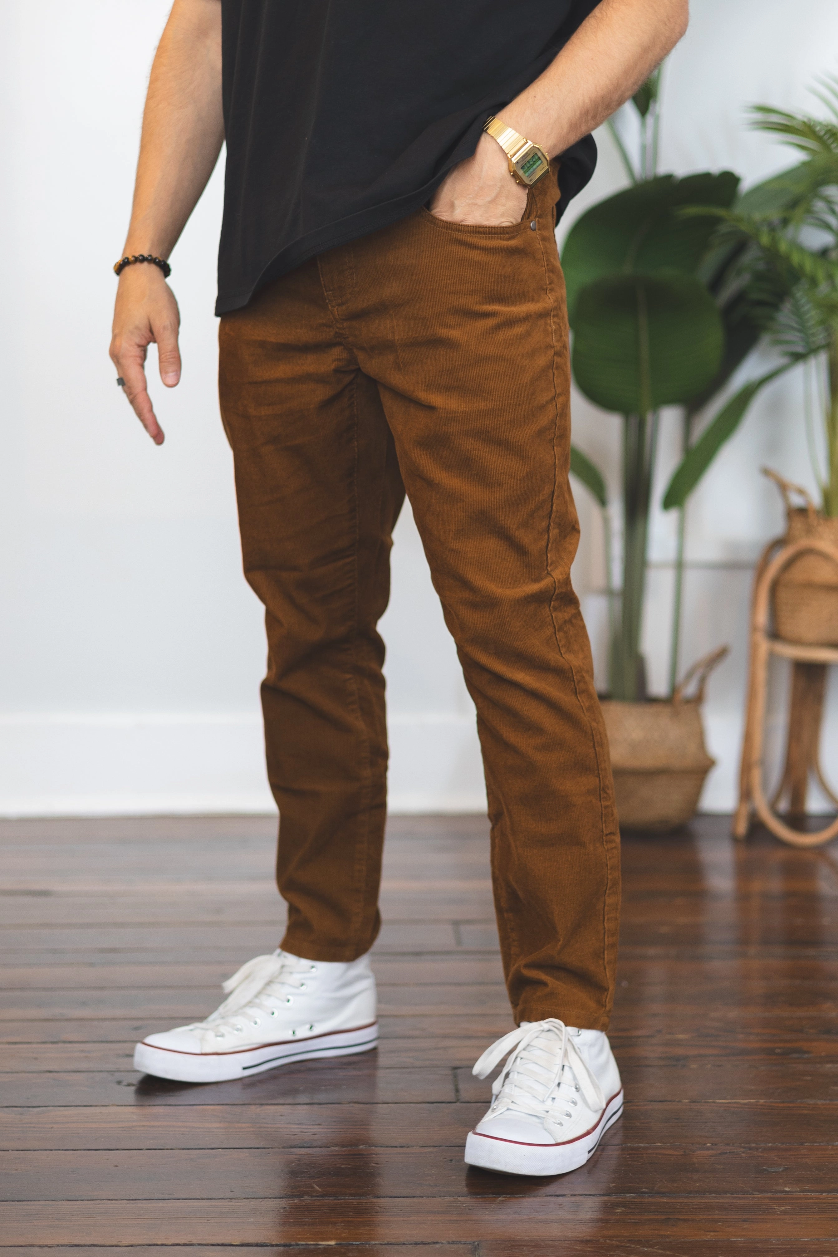 Smooth Shape Stretch Cord 5 Pocket Pants Caramel