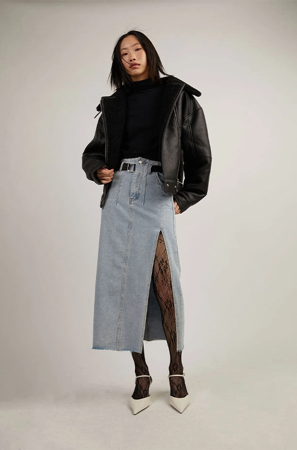 BELTED JEAN MIDI SKIRT Non Irritating Seams