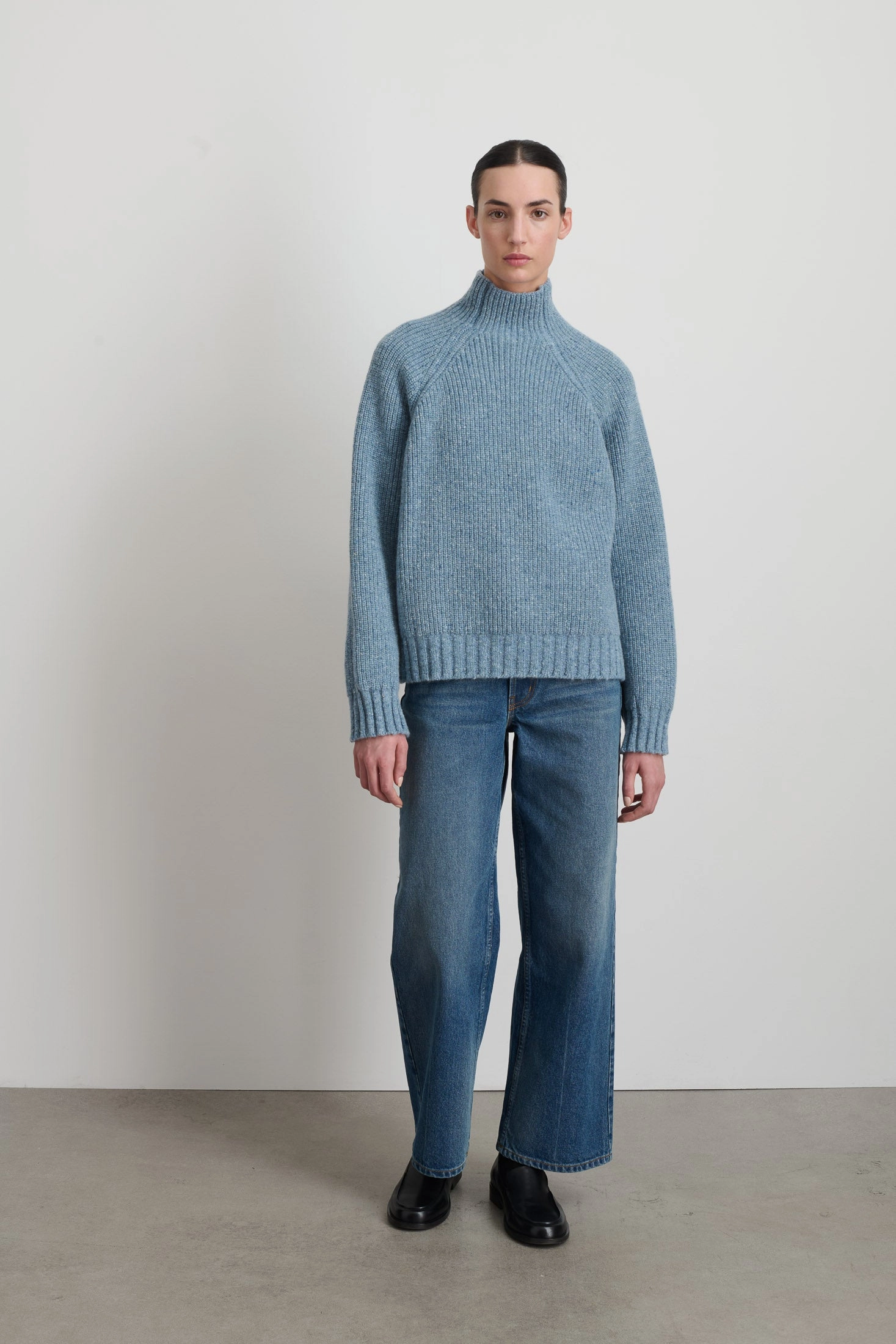 Cold-Weather Ready Winter-Ready Knit Funnel Neck Lt. Blue Donegal