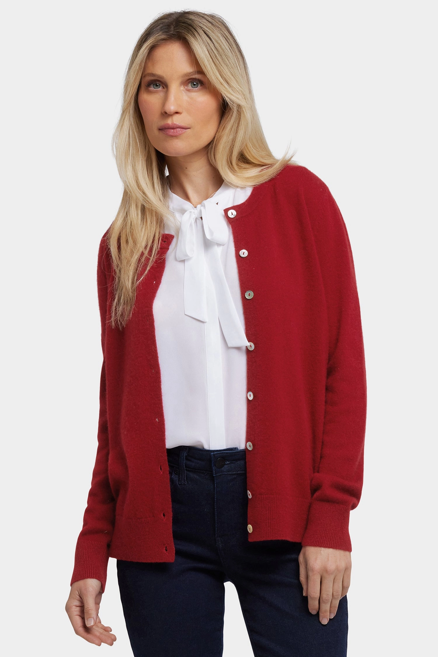 Fashion Layers Active Layer Cashmere Crewneck Cardigan - Red