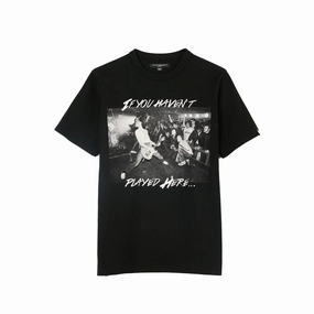 Cult's Heavyweight Short Sleeve Crew Neck Tee "Play Here" in Black Unisex style BreathableMaterial