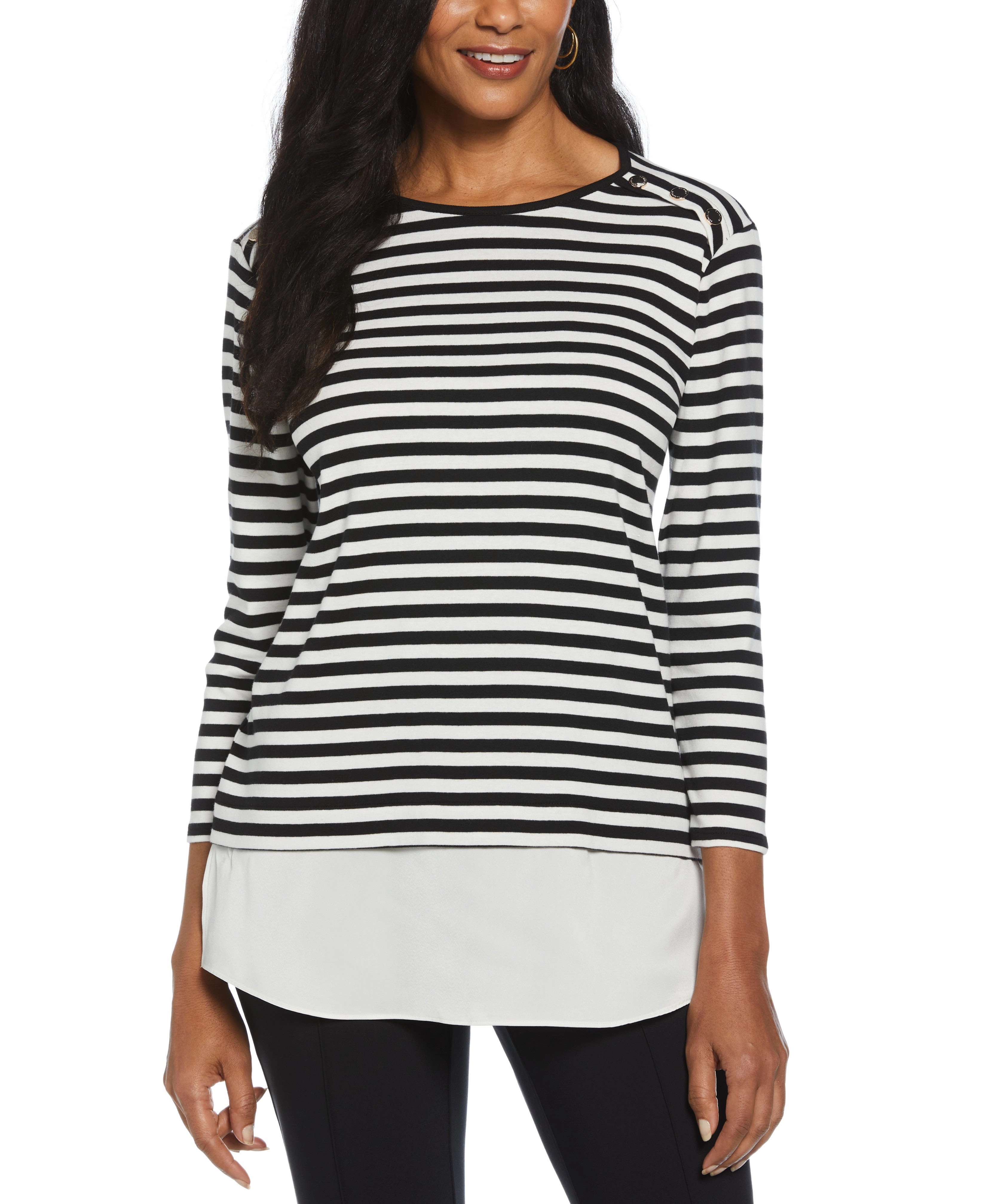 Soft comfort layer Soft & Cozy Stripe Rivet Detail Layered Top