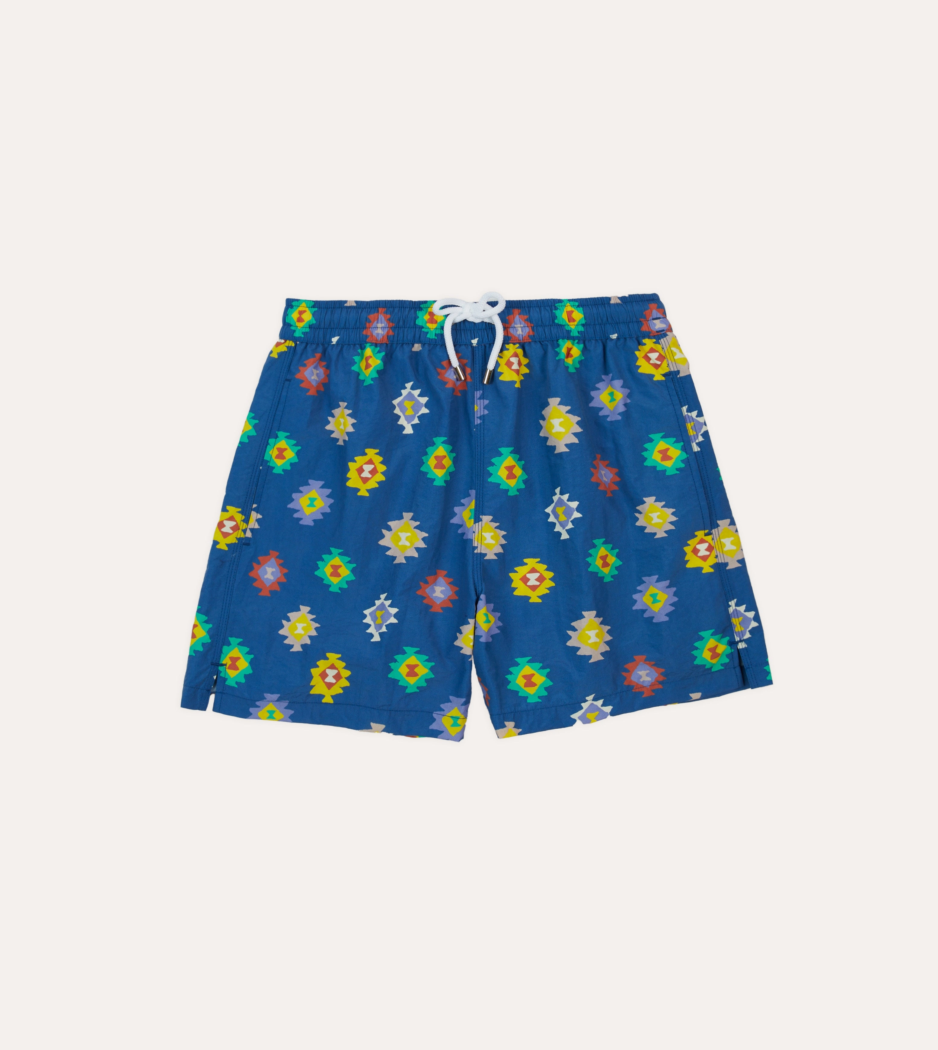 Outdoor Activity Blue Kilim Print Nylon Drawstring Swim Shorts