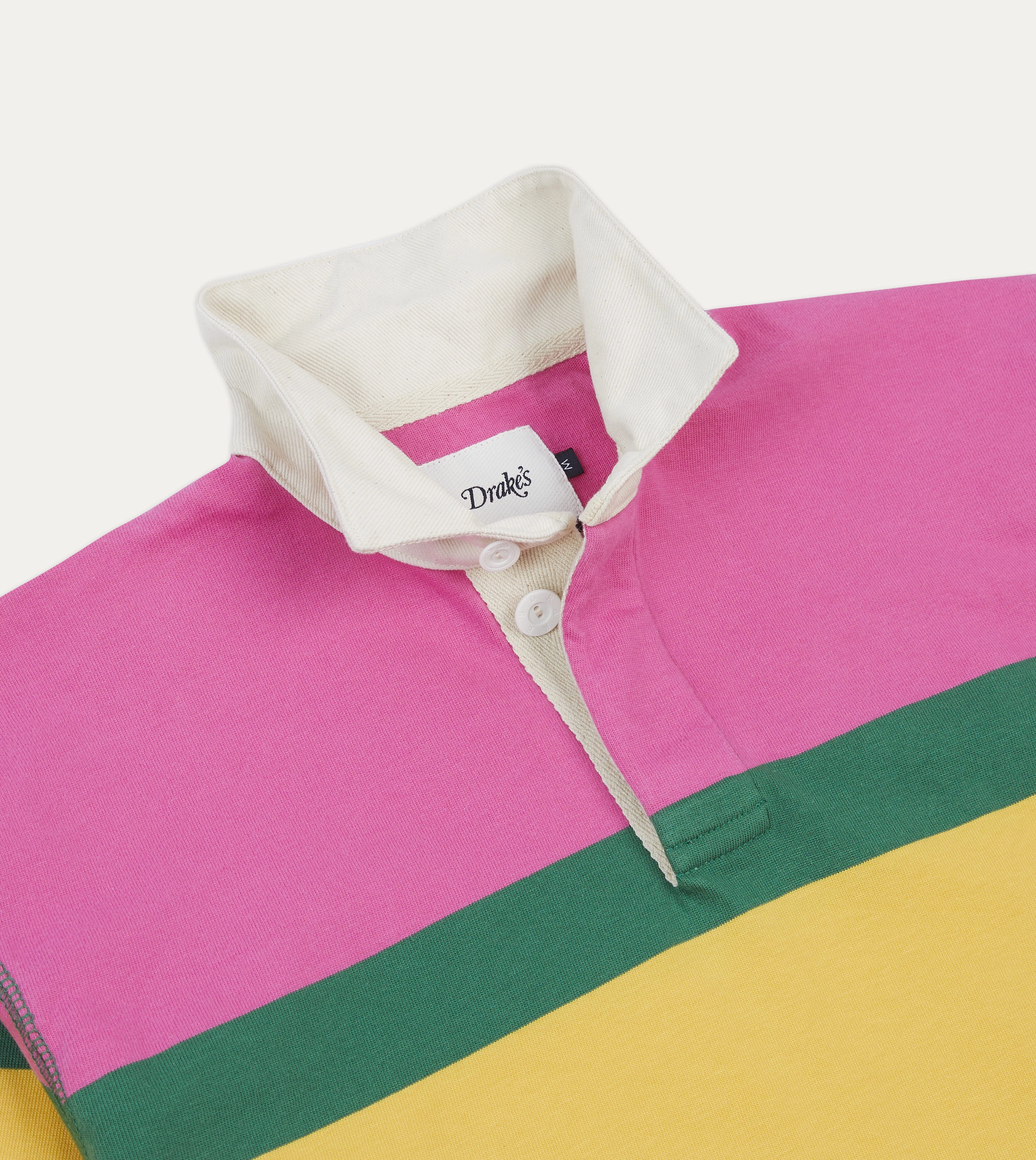Pink, Green, Yellow and Navy Multi Stripe Cotton Rugby Shirt Athletic Cut