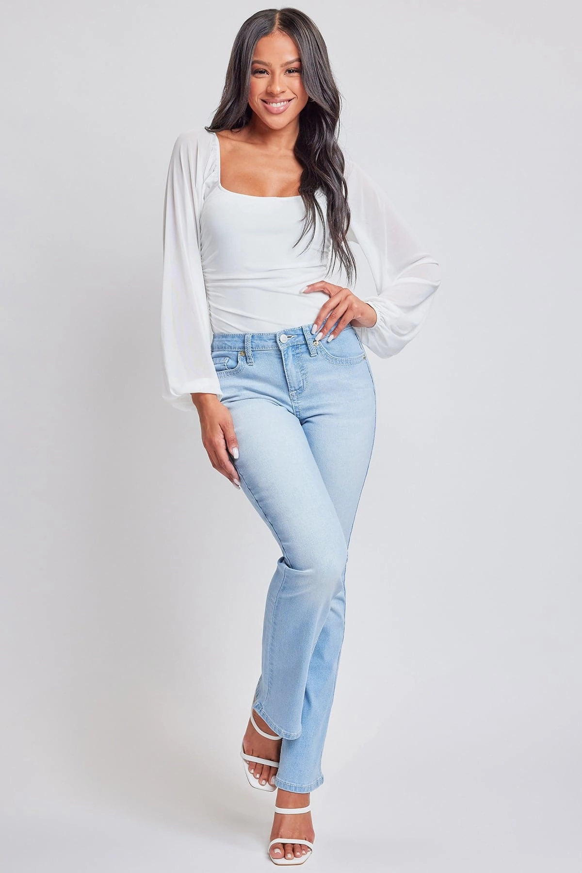 Women's Heavy Stitch Mid Rise Bootcut w/ Embroidery Classic Office Wear Trendy Look