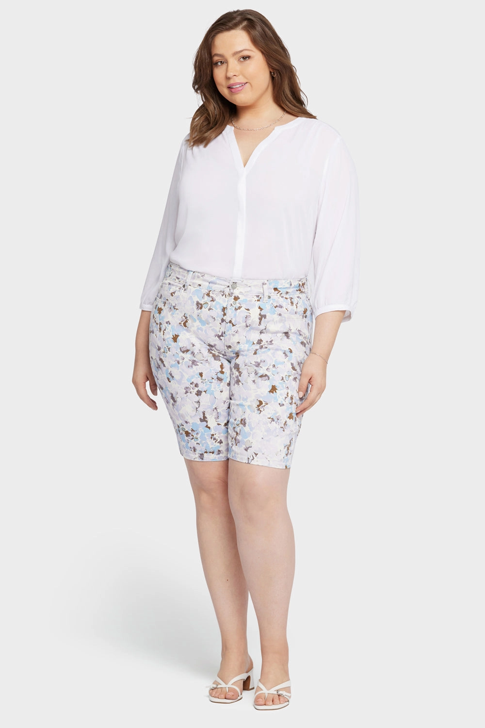 Vented Hem Details Briella 11 Inch Denim Shorts In Plus Size - Becca Bouquet