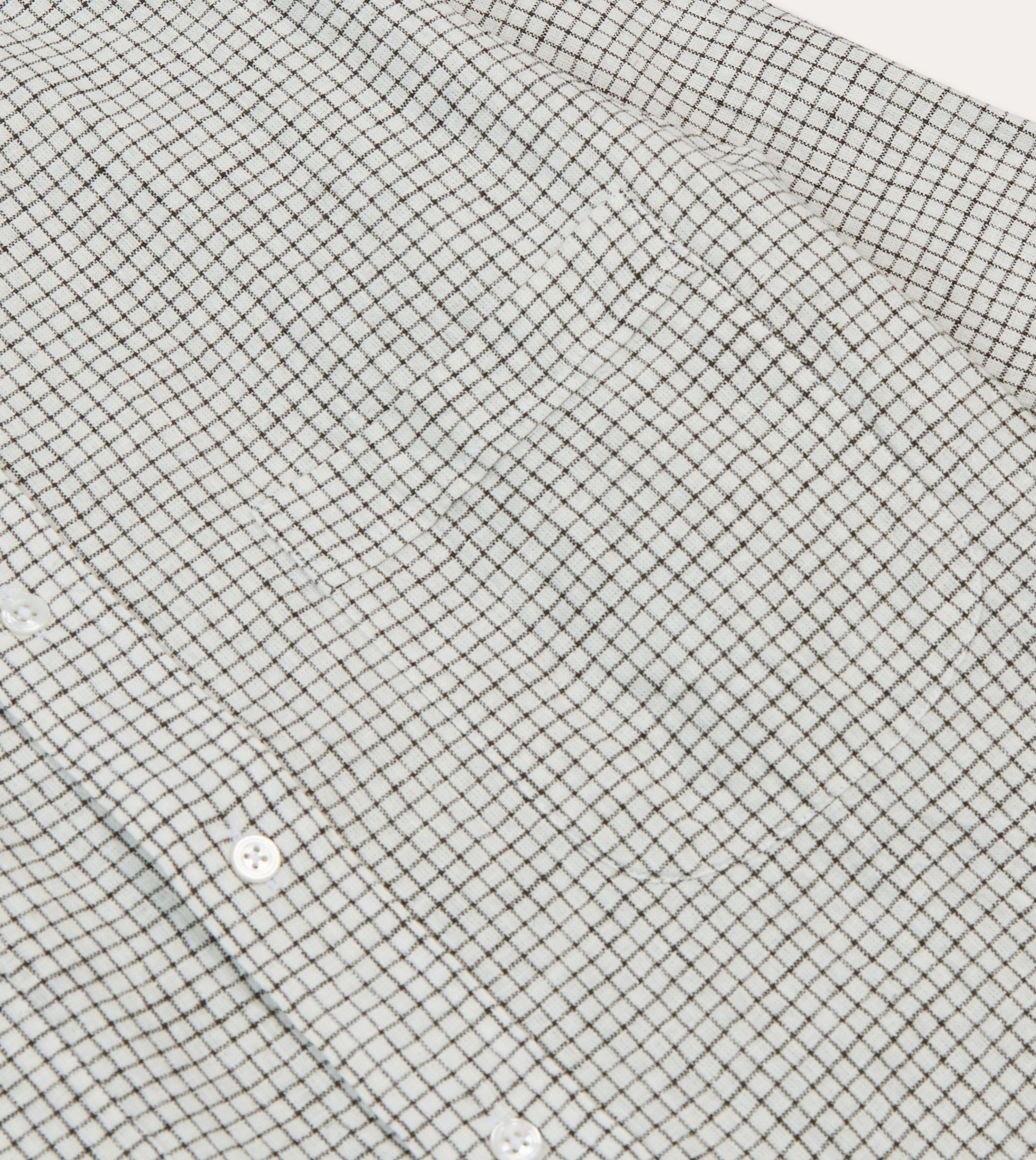 Organic Cotton Ecru Check Linen-Cotton Mandarin Collar Shirt