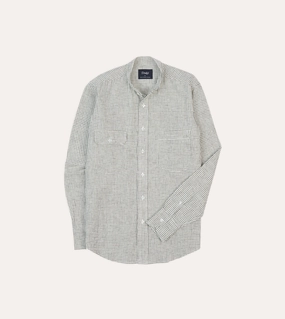 Comfy Wear Holiday Gift Ecru Check Linen-Cotton Mandarin Collar Shirt