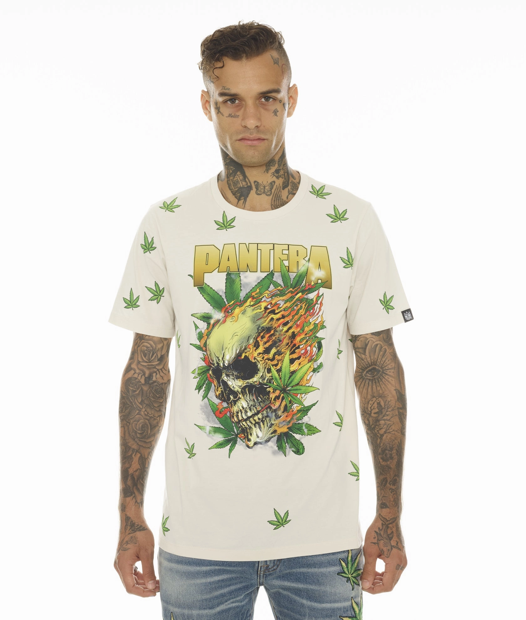 Breathable Layer Fit Bright Color T-SHIRT SHORT SLEEVE CREW NECK TEE "PANTERA 420" IN CREAM
