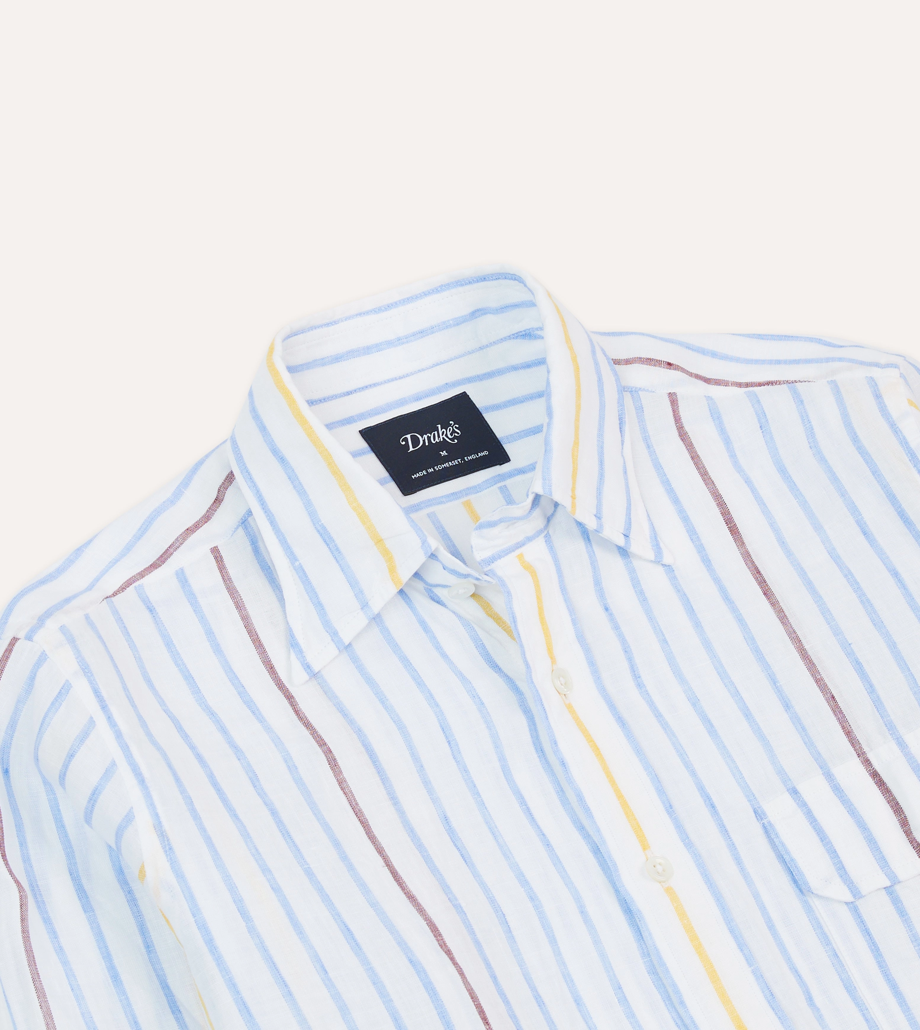 Layering Piece Versatile Outfit Blue, White and Yellow Stripe Linen Long Point Collar Shirt