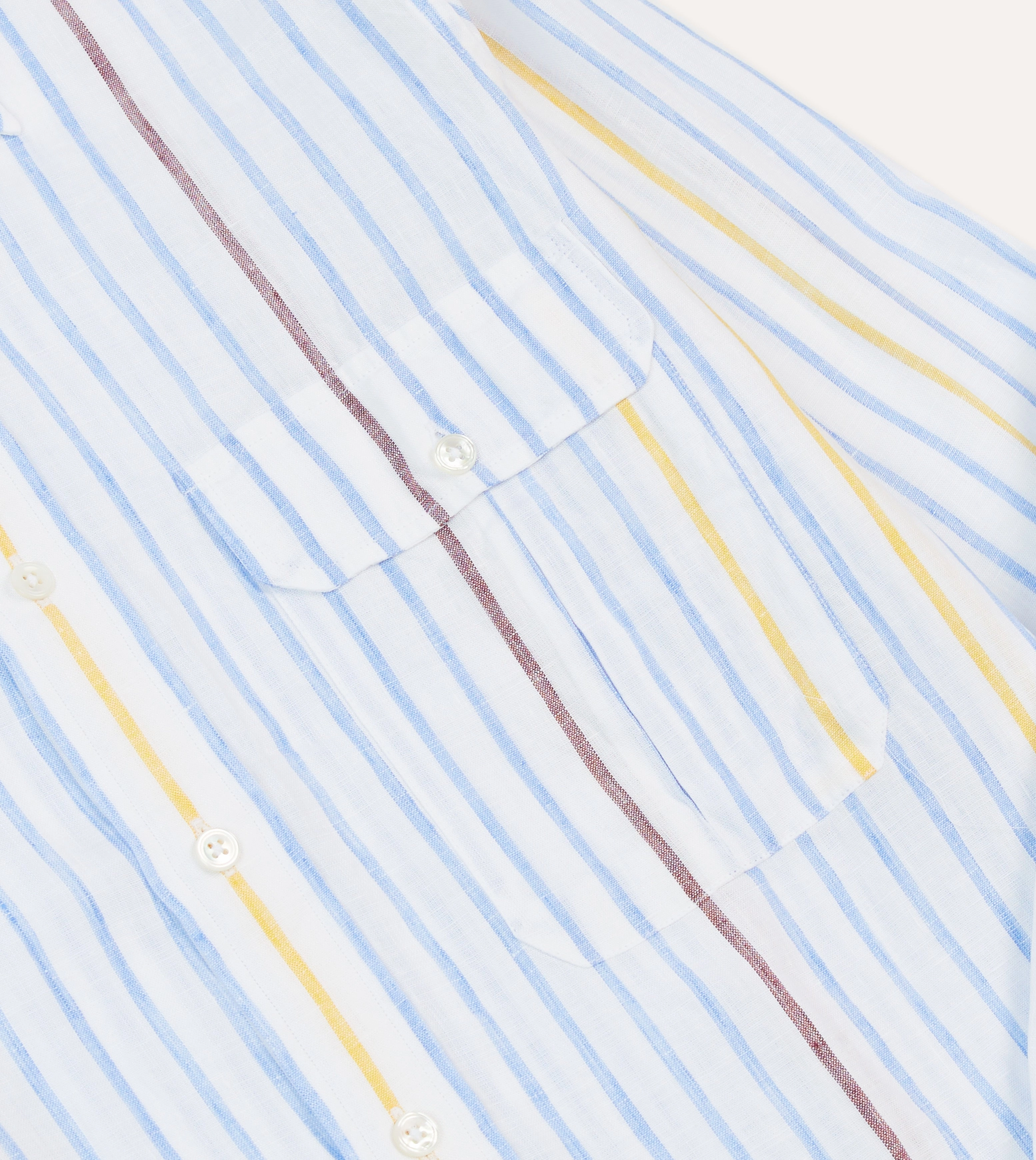 Modern Cut Eco-friendly Blue, White and Yellow Stripe Linen Long Point Collar Shirt