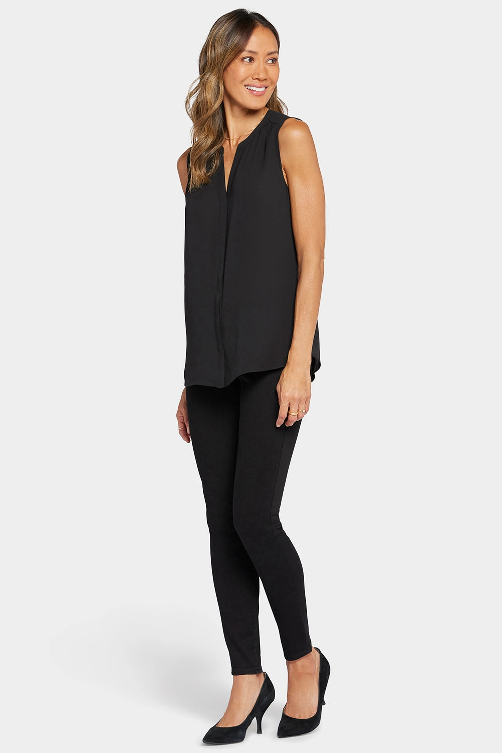 formal dinner Sleeveless Pintuck Blouse - Black