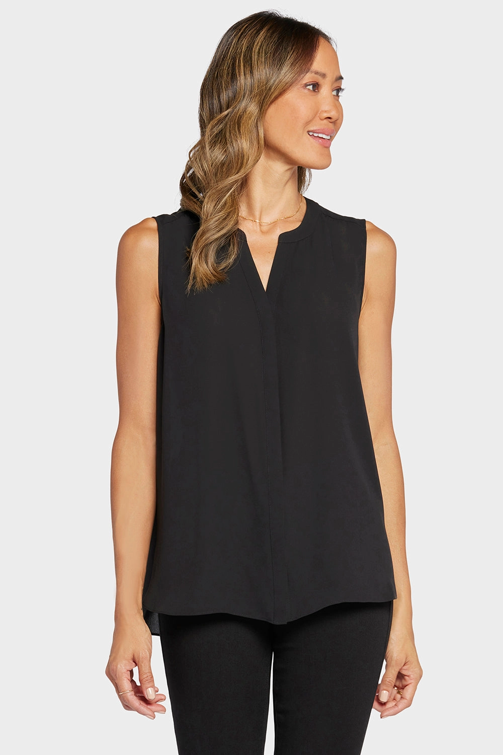 Lightweight Comfort Sleeveless Pintuck Blouse - Black