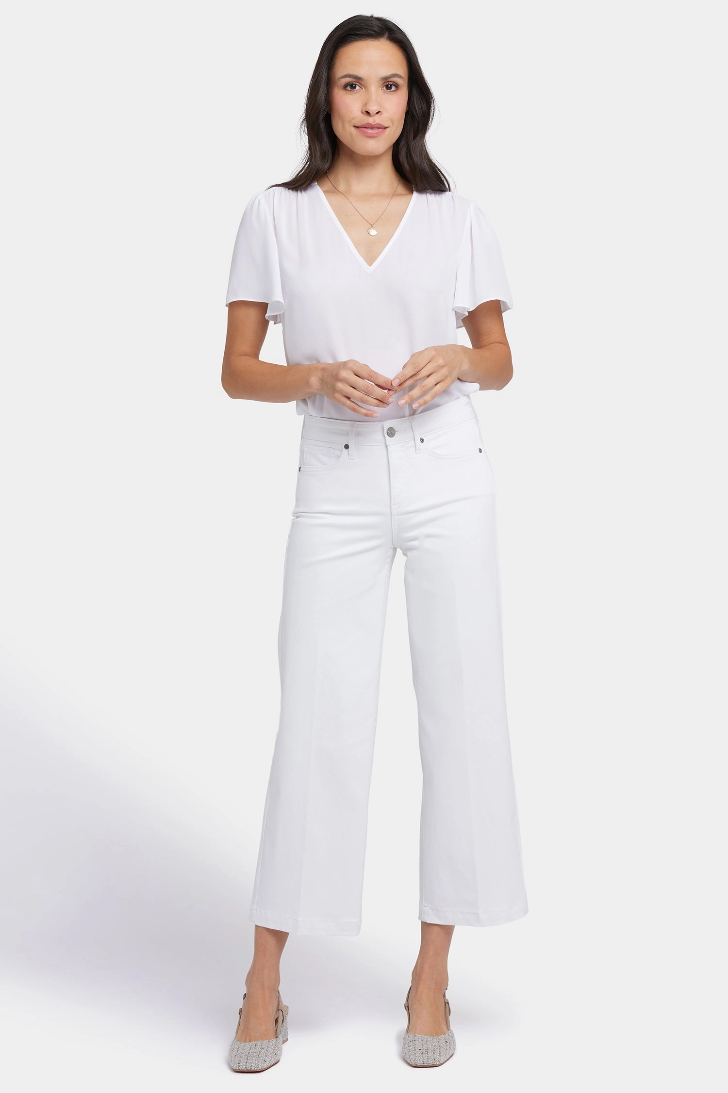 Teresa Wide Leg Ankle Jeans In Petite - Optic White Tagless Design