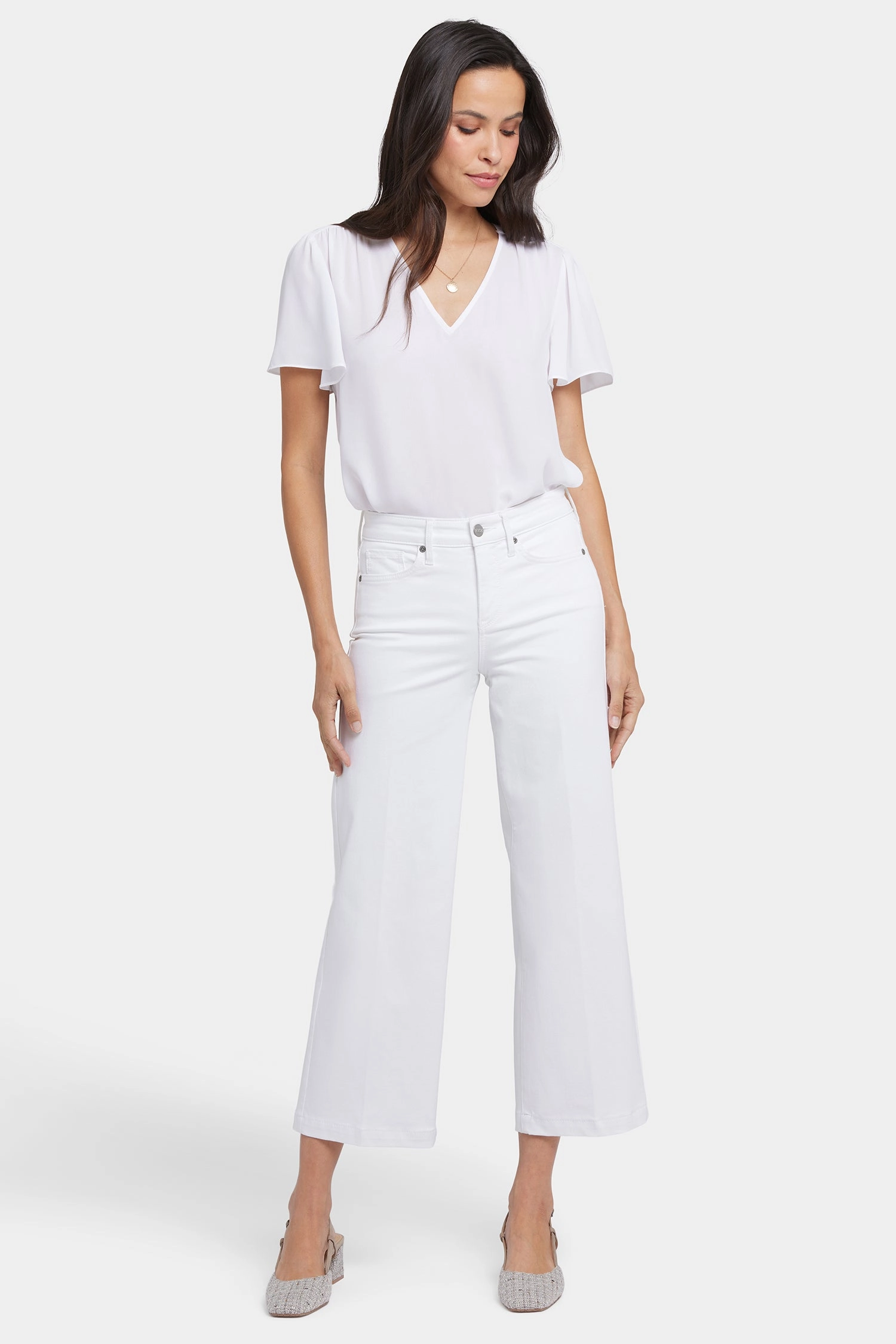 Teresa Wide Leg Ankle Jeans In Petite - Optic White Flex Knit Waist Panel