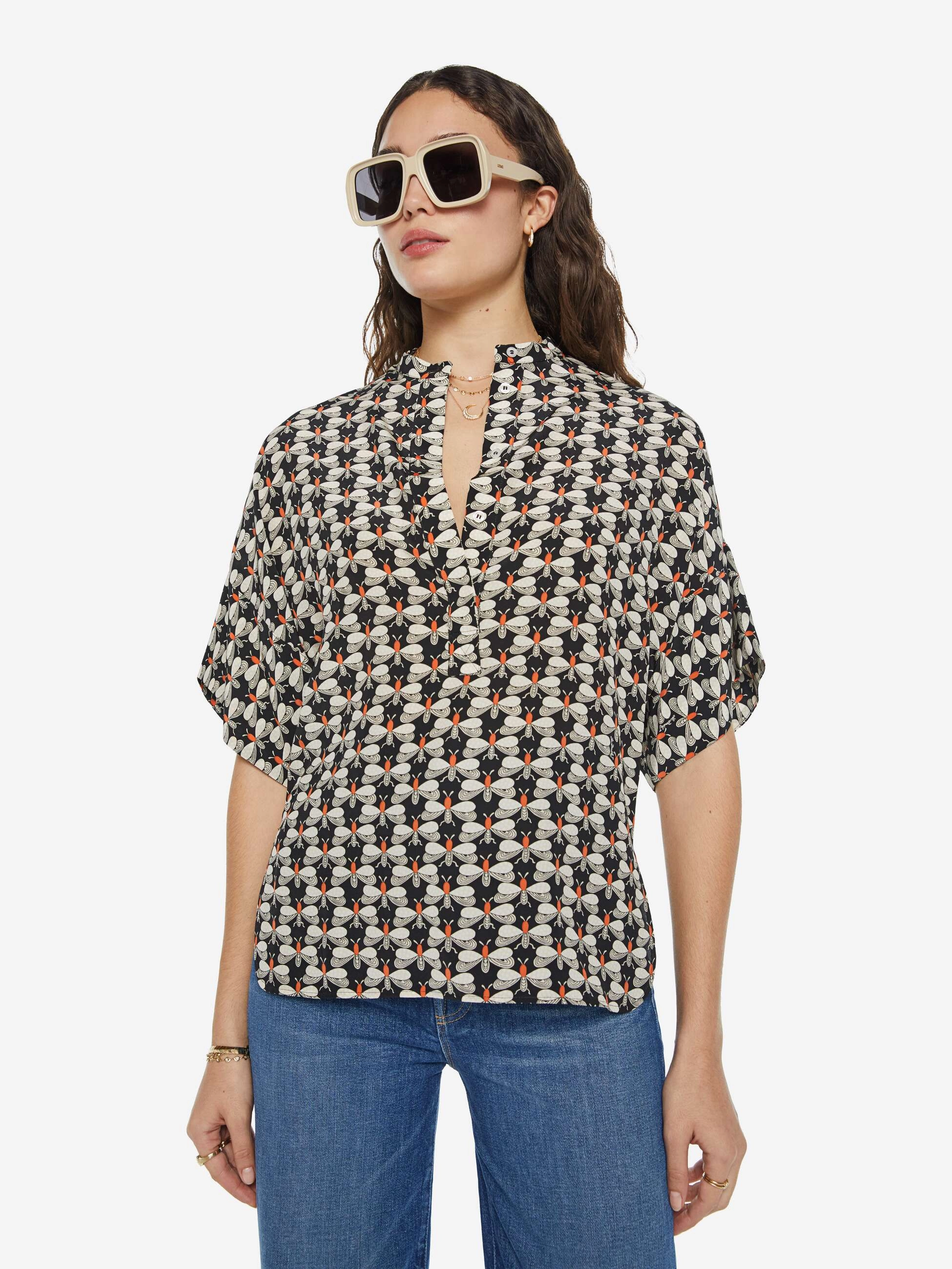 La DoubleJ x MOTHER Estelle Blouse - Petaltail Waffle Weave
