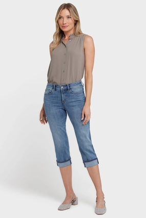 Casual Student Outfit Waterless Wash Technology Marilyn Straight Crop Jeans In Petite - Majorca Bay
