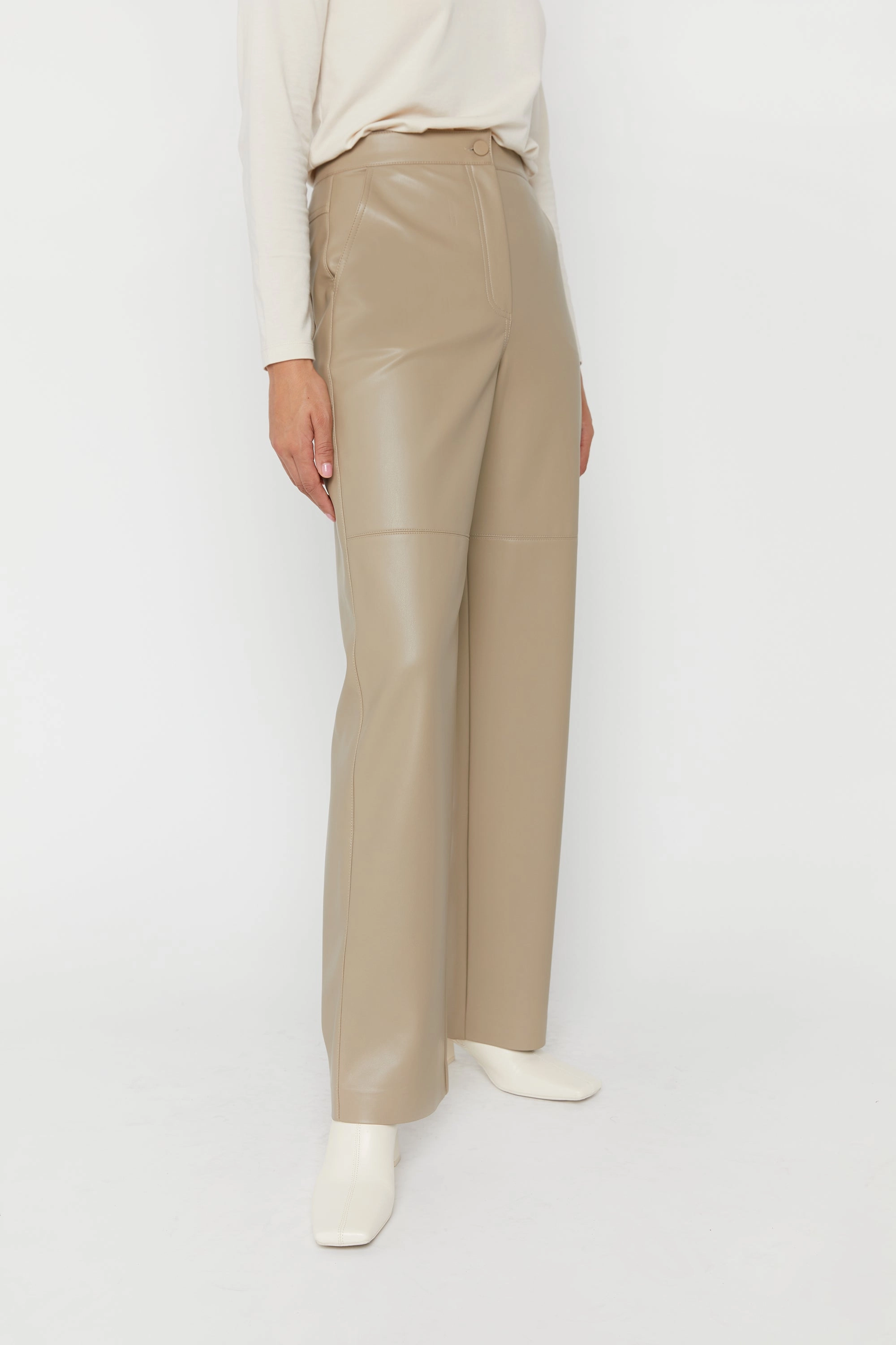 Flexible Fabric Soft Finish STRAIGHT LEG VEGAN LEATHER PANT