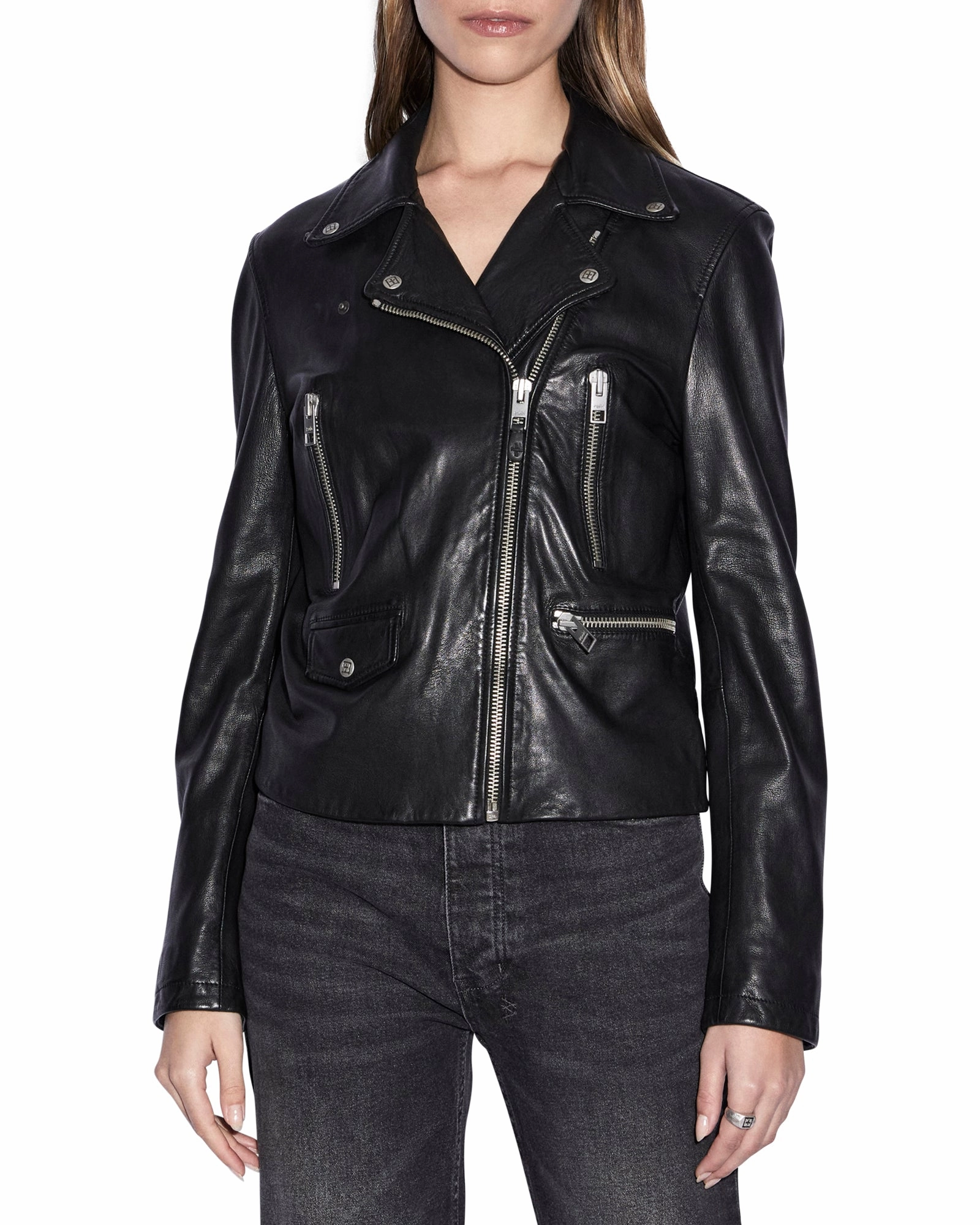 AMPLIFY LEATHER JACKET BLACK Layered Look UV Block
